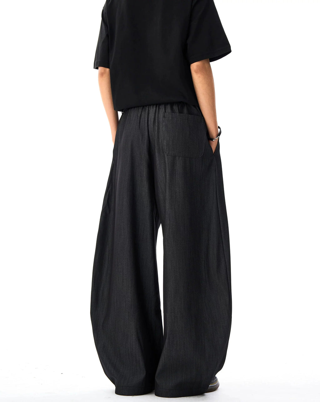 Wide Leg Pleated Belted Trousers with Subtle Sheen