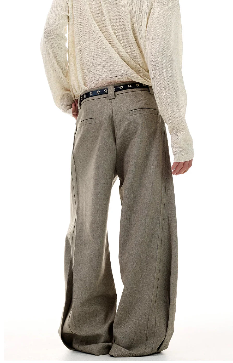 Barrel-Leg Panel Pleated Trousers