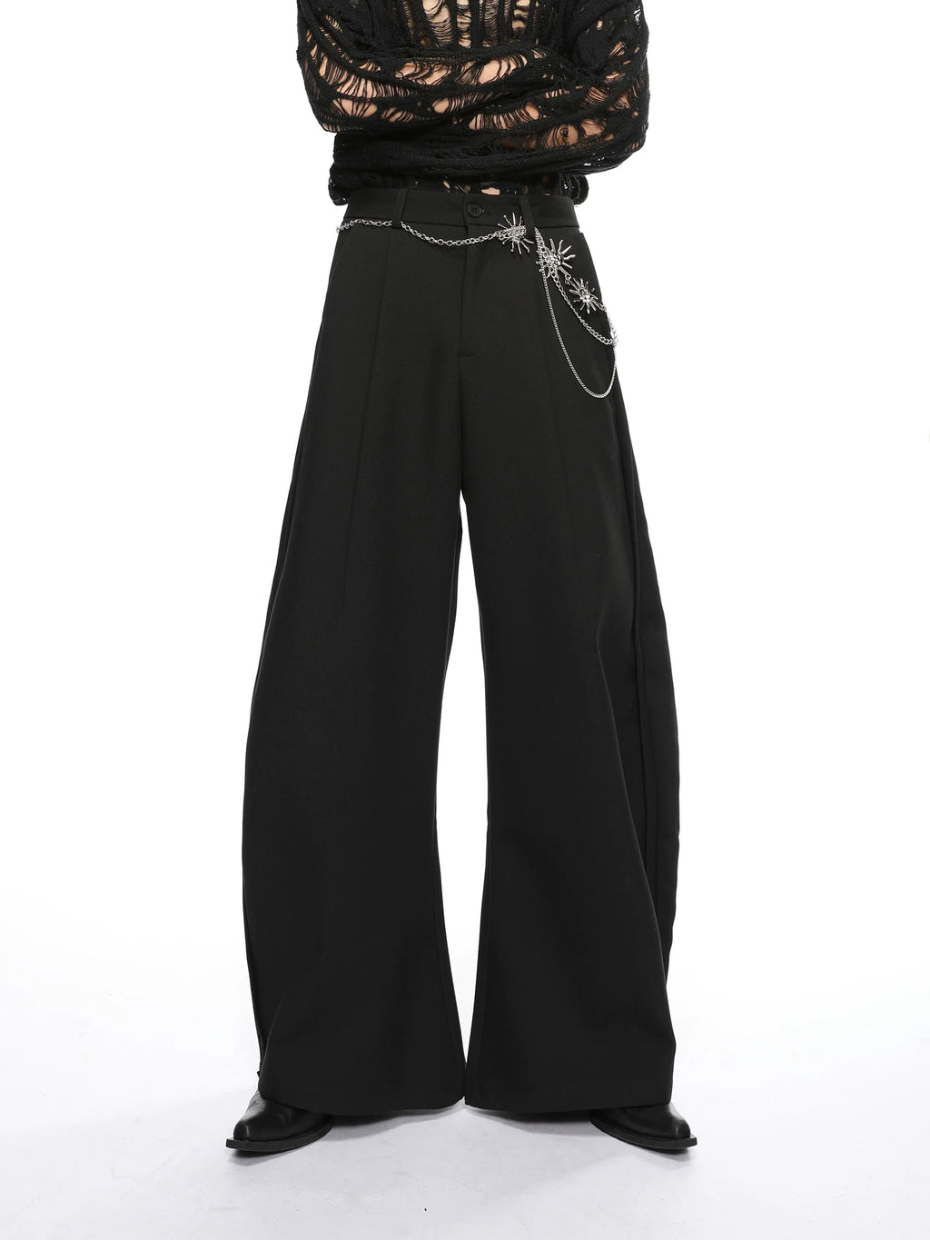 Wide Semi-Flare Barrel Leg Pleated Trousers