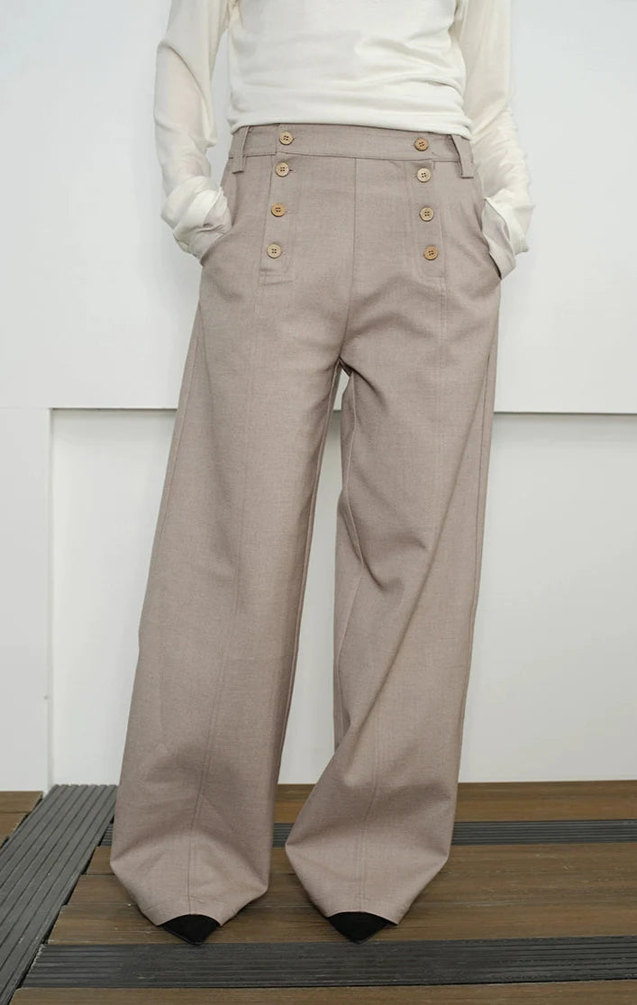 High Waist Double Button Panel Waisted Trousers