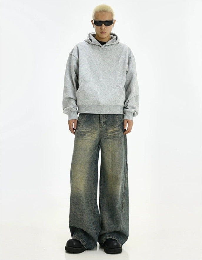 Vintage Wash Straight Leg Denim Jeans