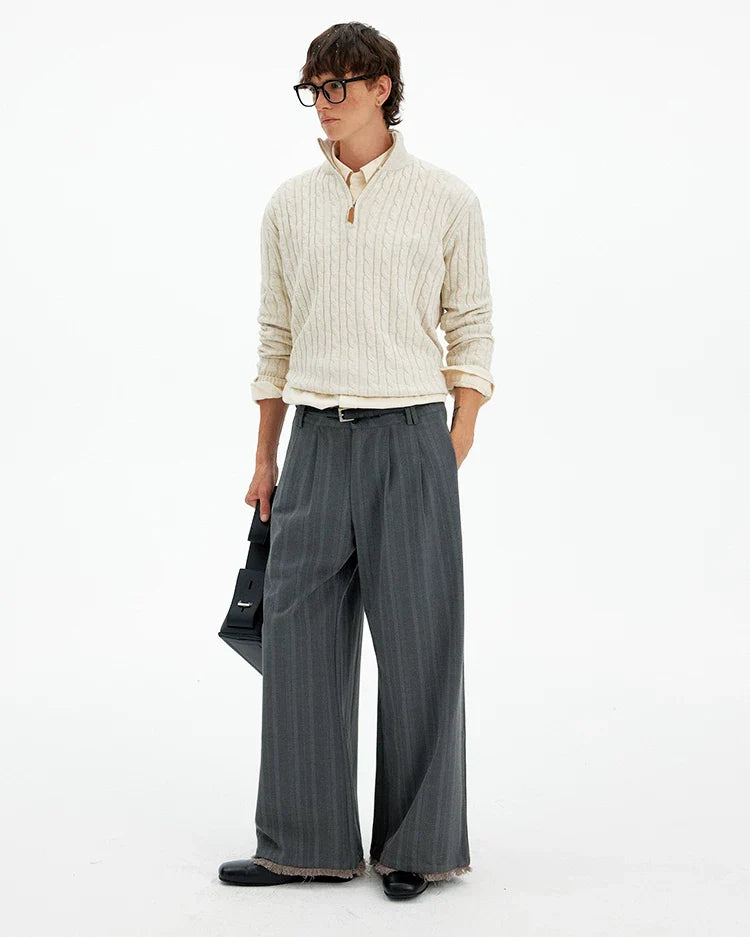 Cable Knit Quarter Zip Pullover with Contrast Zip