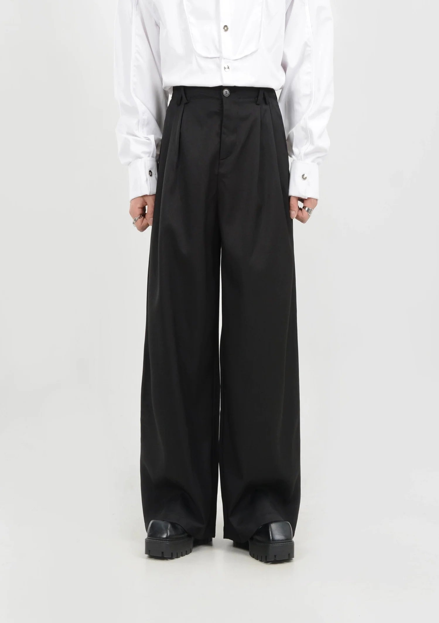 High-Waisted Wide Leg Pleated Lightweight Trousers