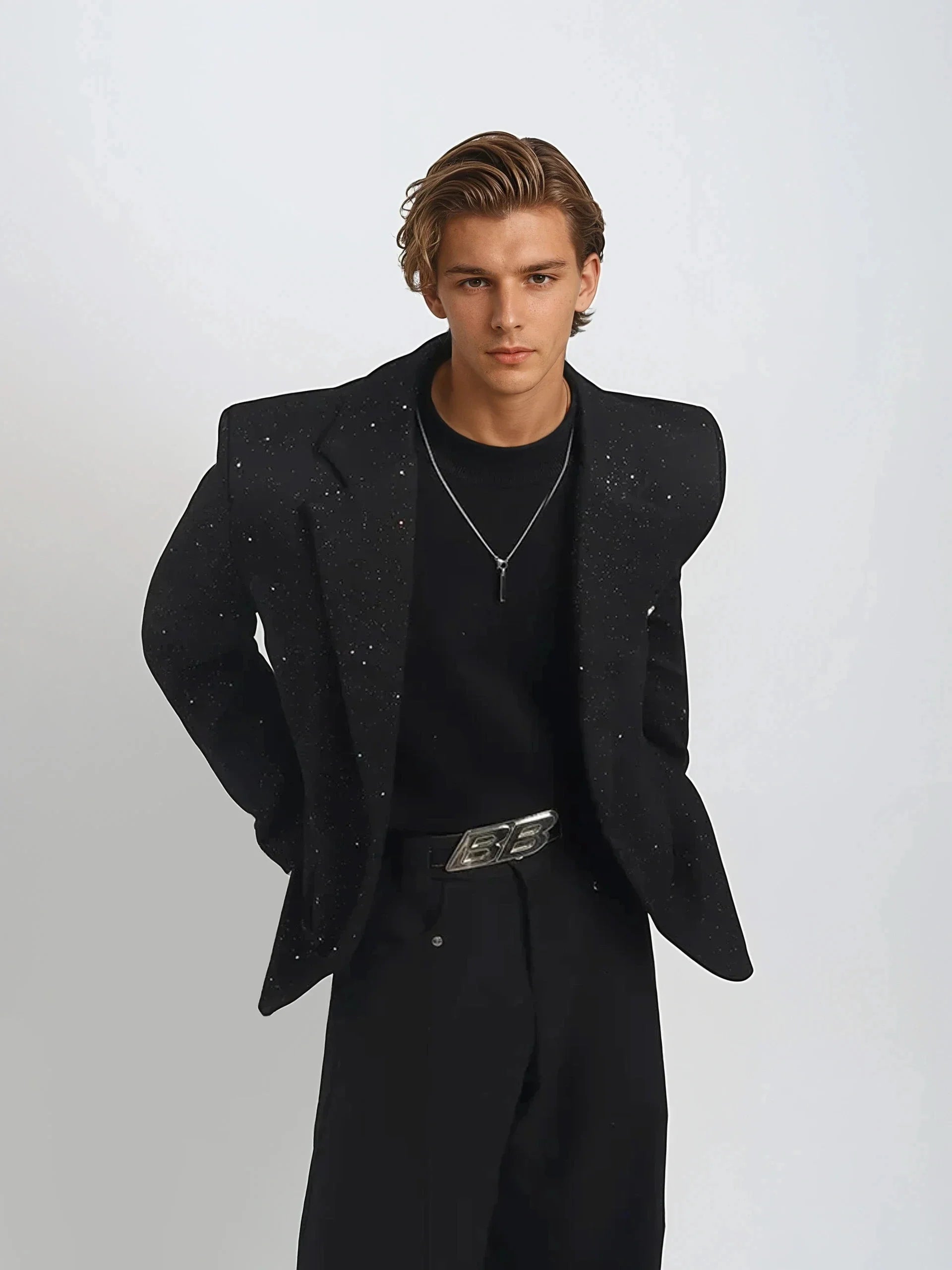 Oversized Starry Speckled Blazer with Pocket Pins