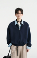 Half Zip Mock Two-Piece Layered Pullover Sweatshirt