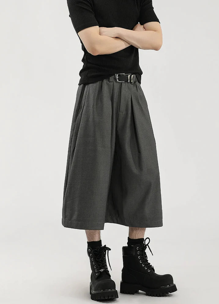 Wide Leg Pleated Bermuda Shorts with Belt Loops