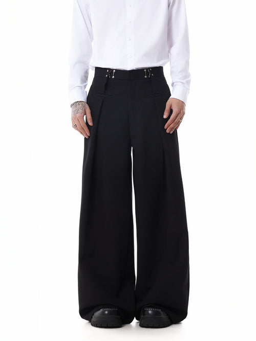 Adjustable Waist Hook Pleated Pants