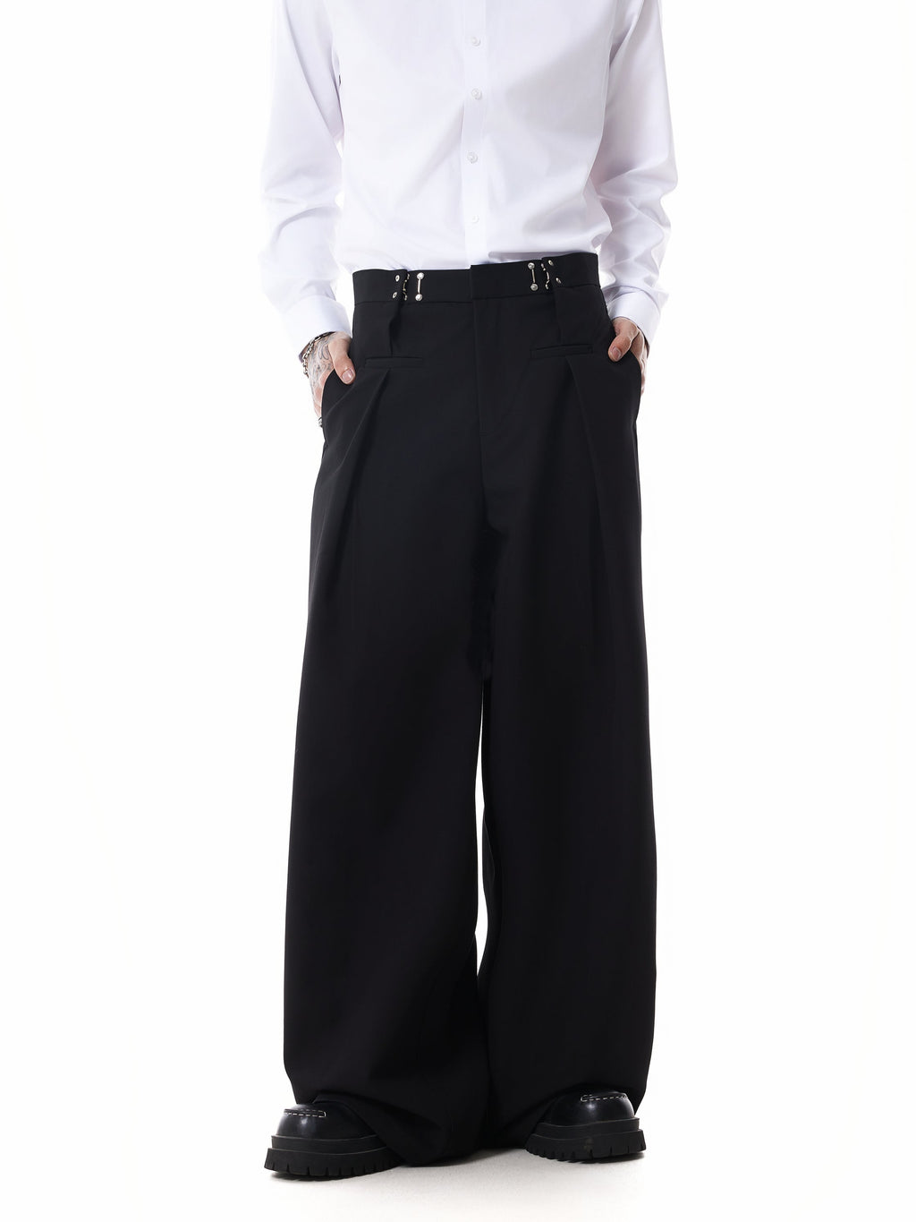 Adjustable Waist Hook Pleated Pants