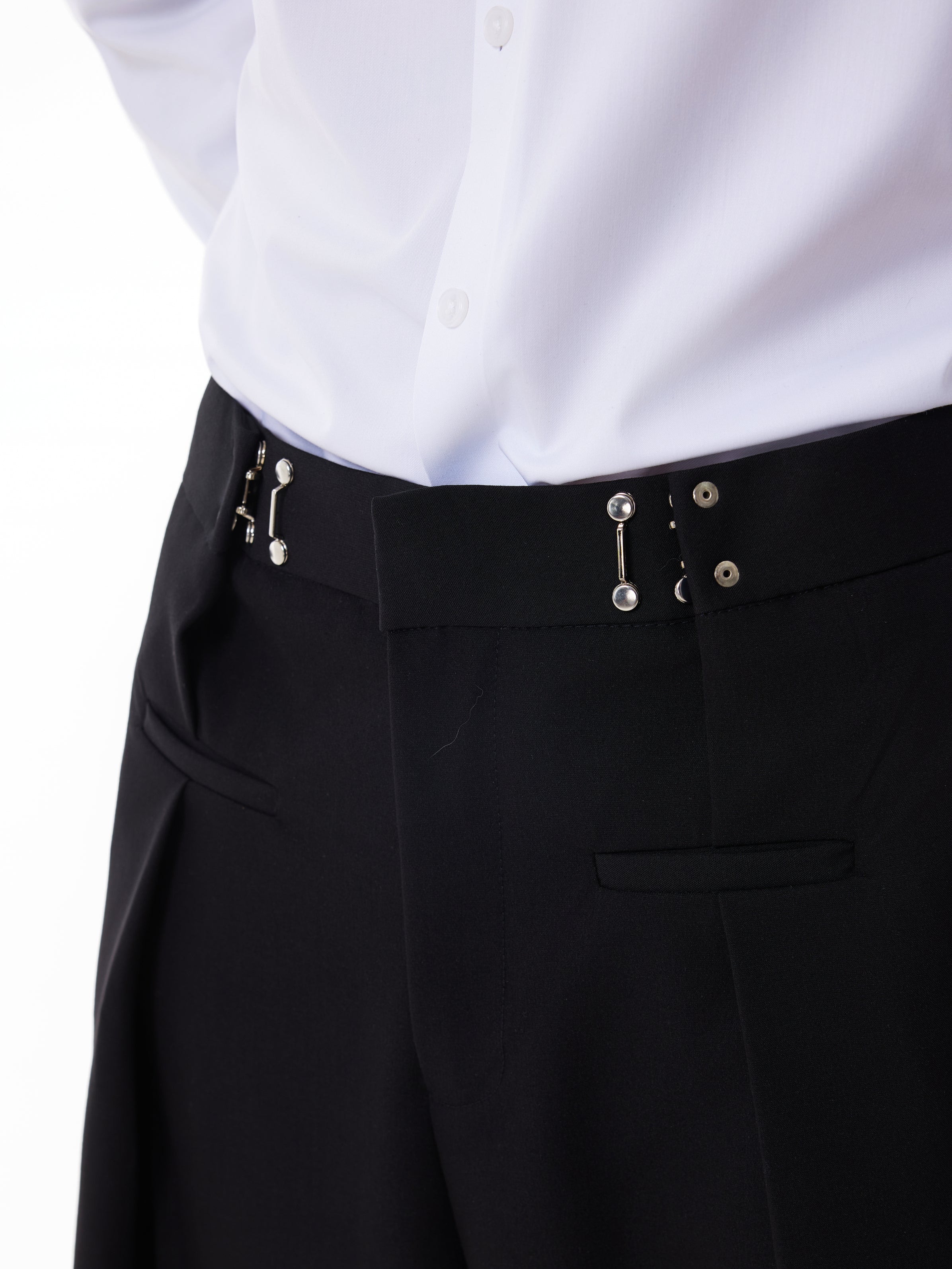 Adjustable Waist Hook Pleated Pants