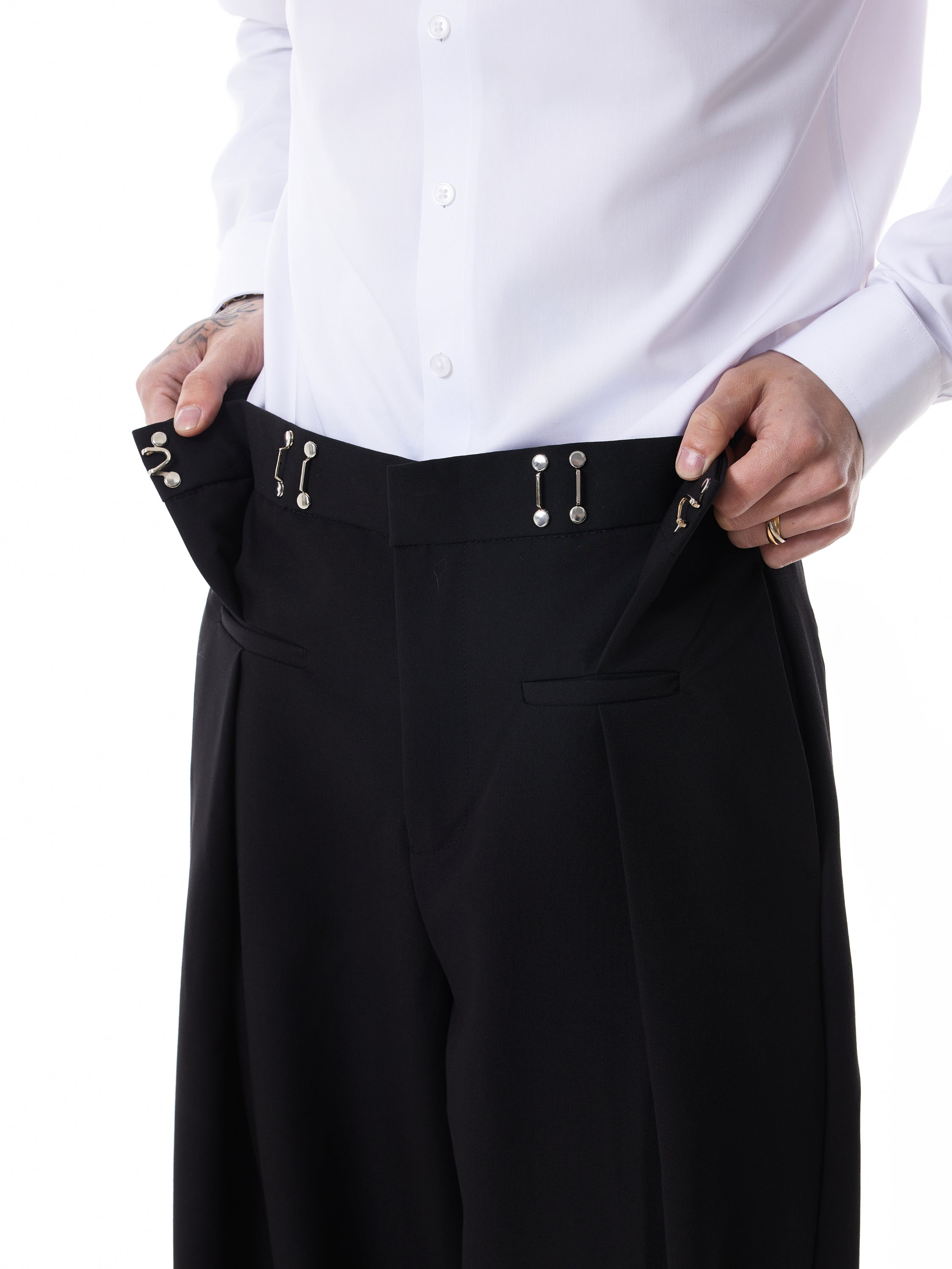 Adjustable Waist Hook Pleated Pants