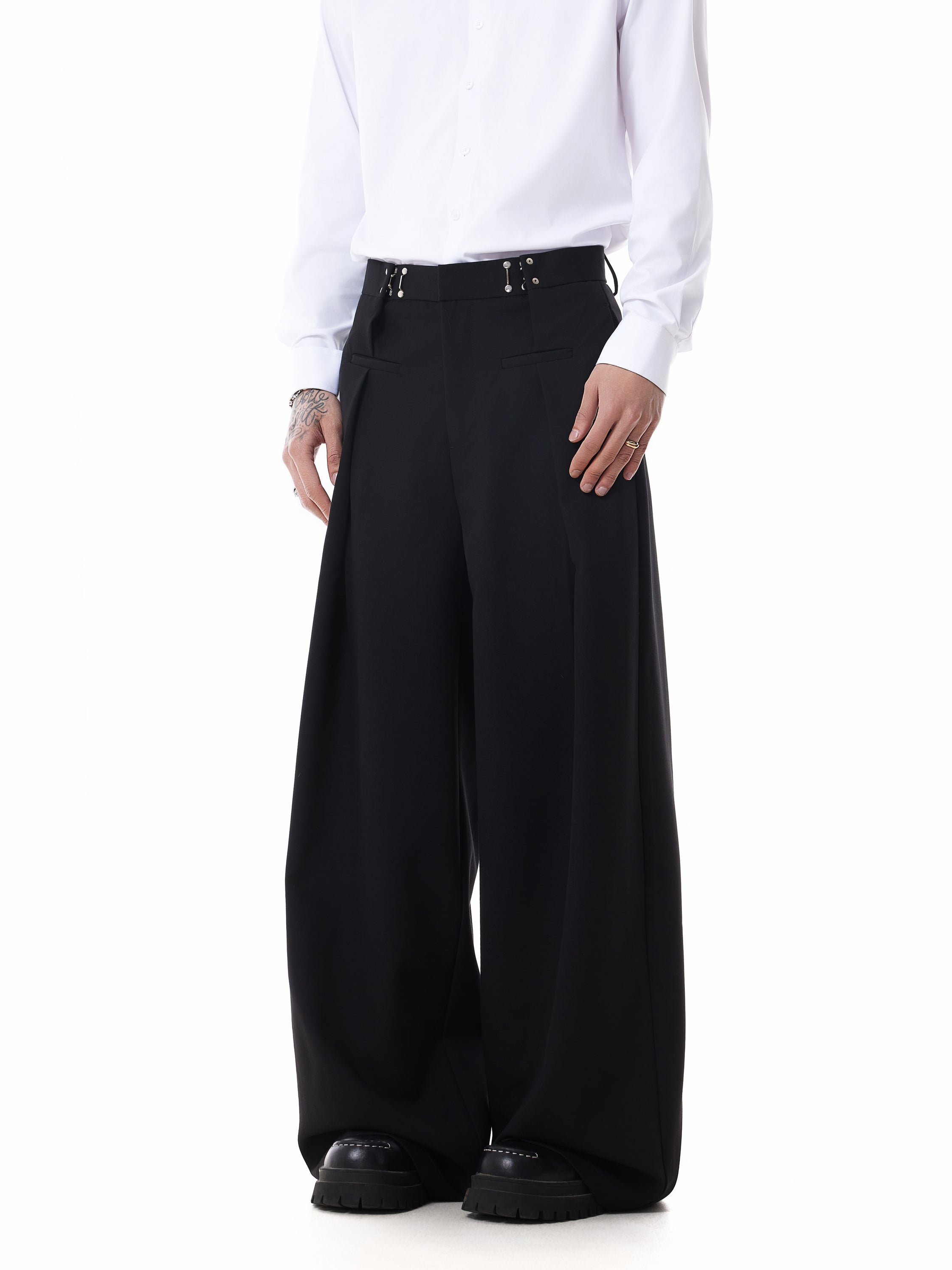 Adjustable Waist Hook Pleated Pants
