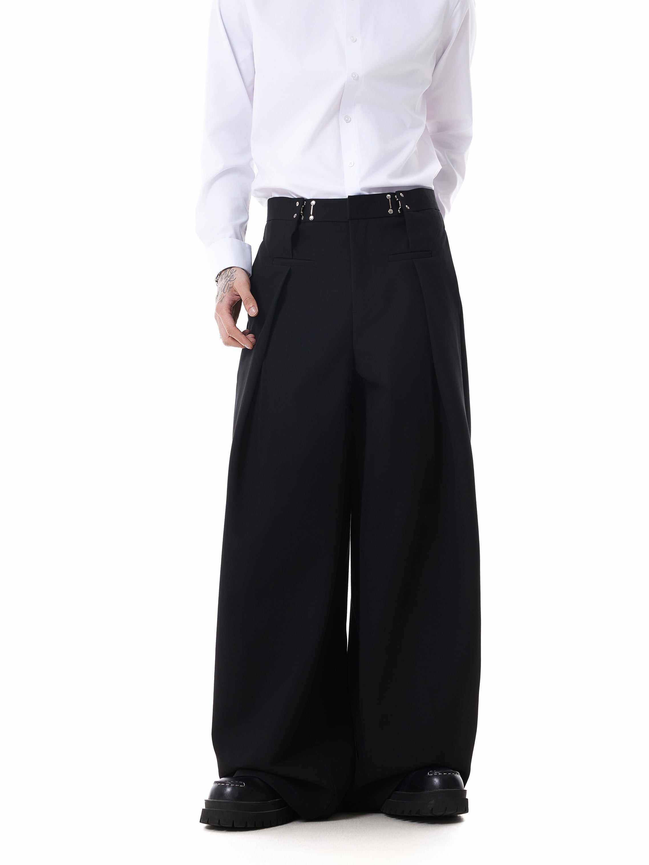 Adjustable Waist Hook Pleated Pants