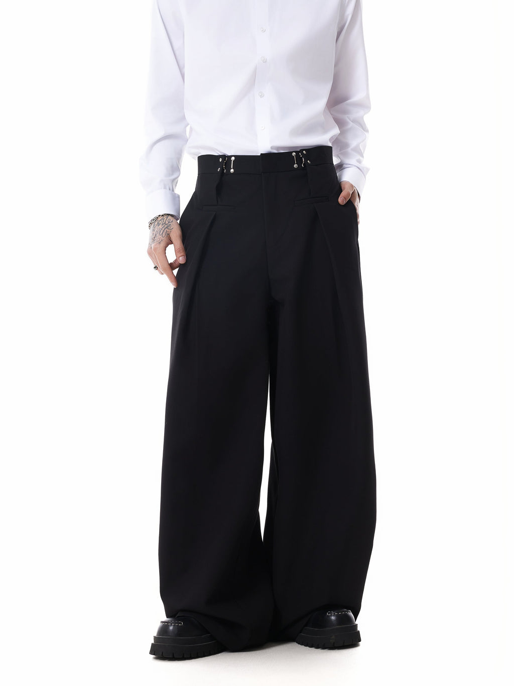 Adjustable Waist Hook Pleated Pants