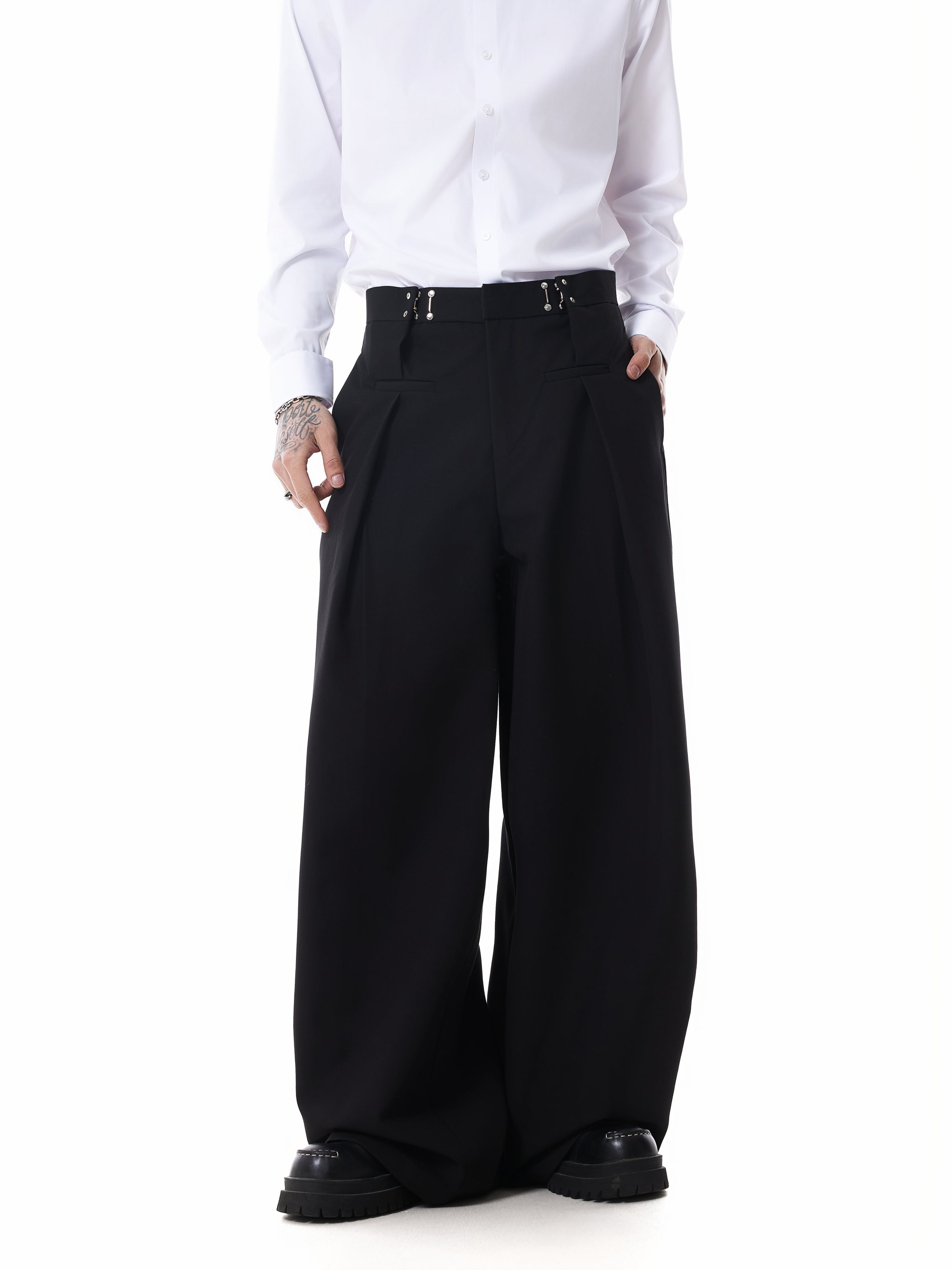 Adjustable Waist Hook Pleated Pants