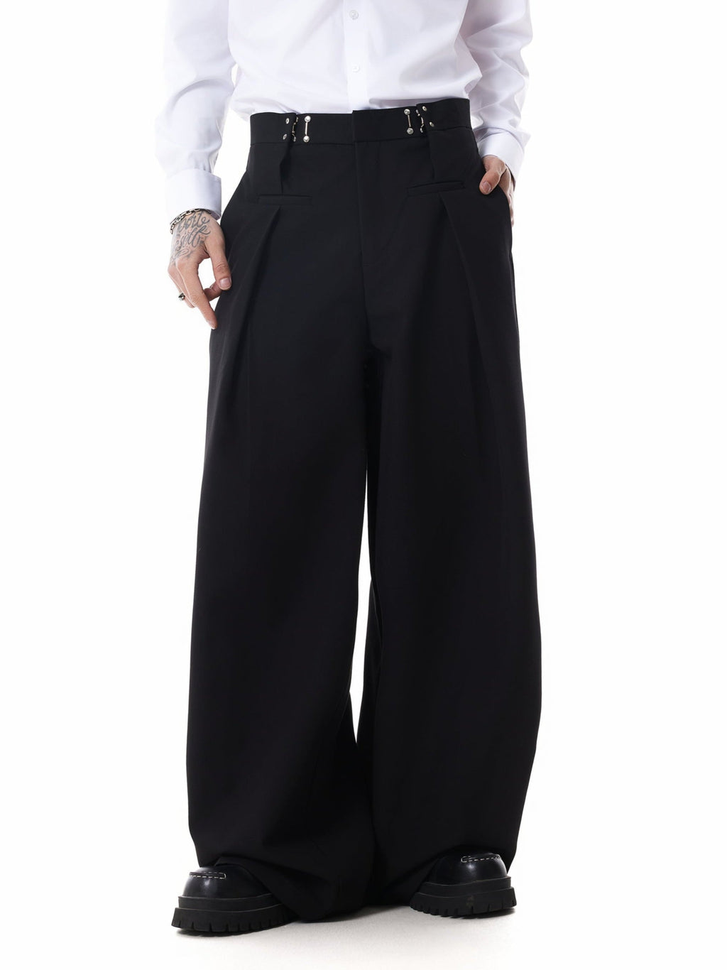 Adjustable Waist Hook Pleated Pants