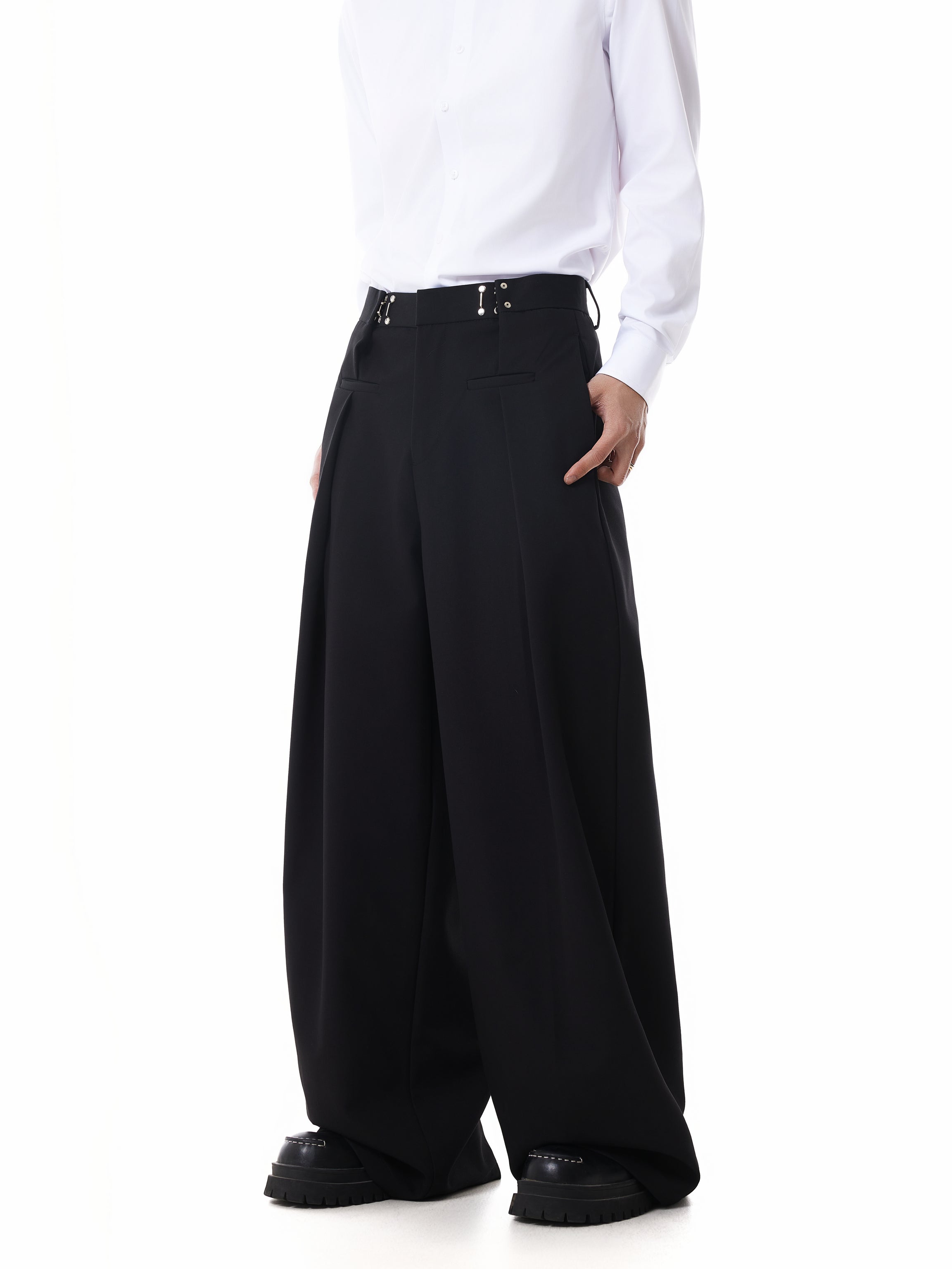 Adjustable Waist Hook Pleated Pants