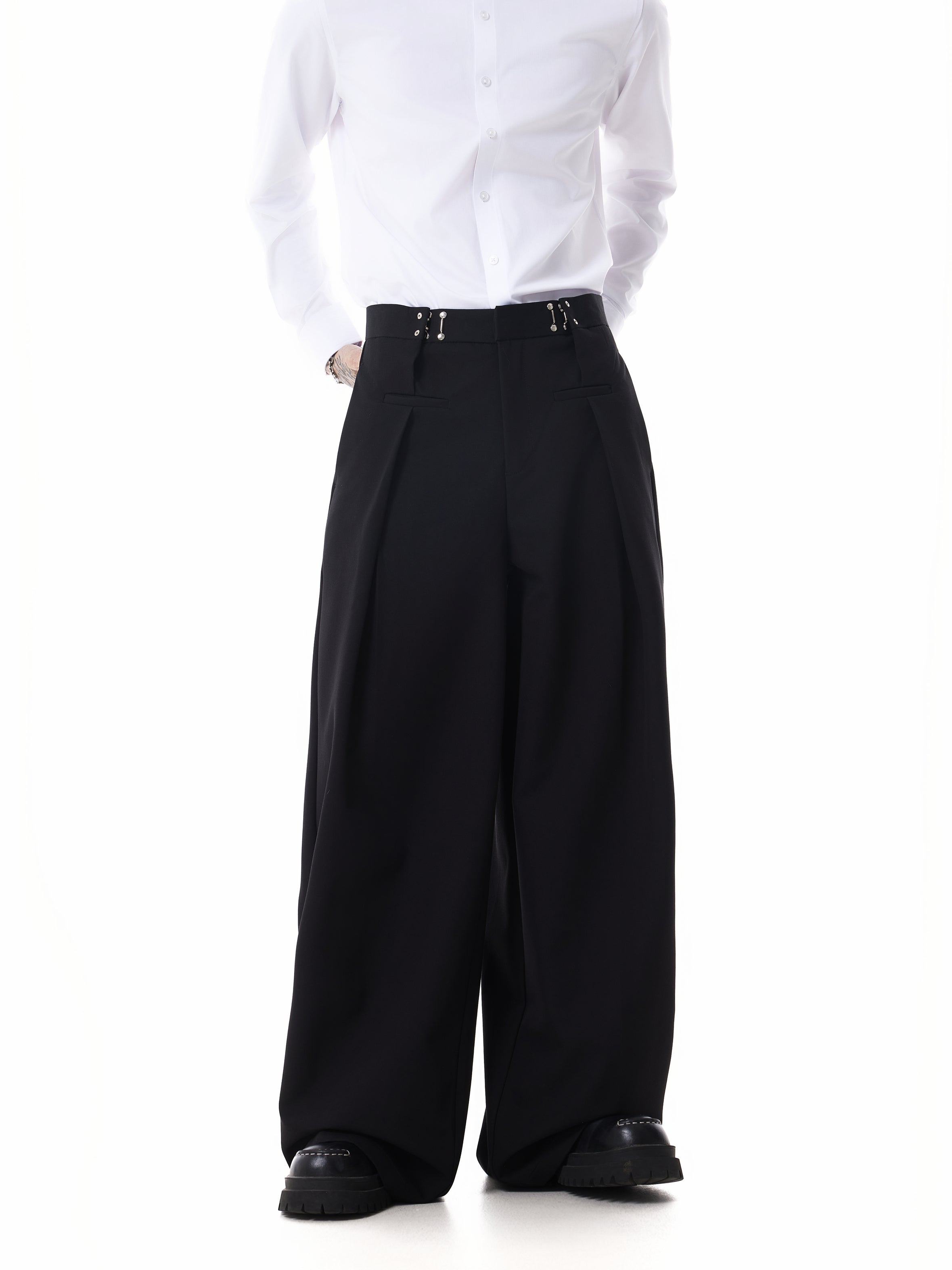 Adjustable Waist Hook Pleated Pants