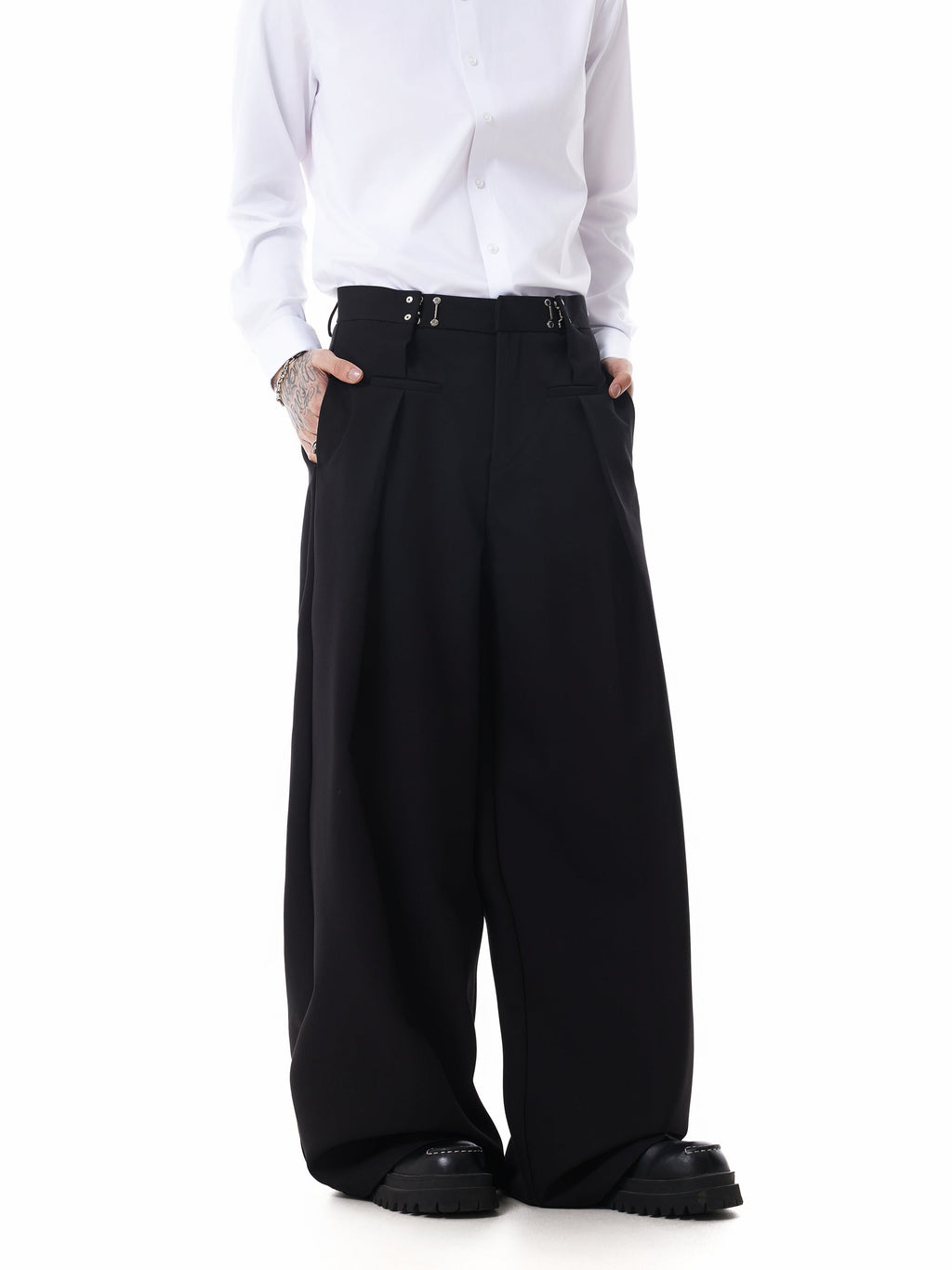 Adjustable Waist Hook Pleated Pants