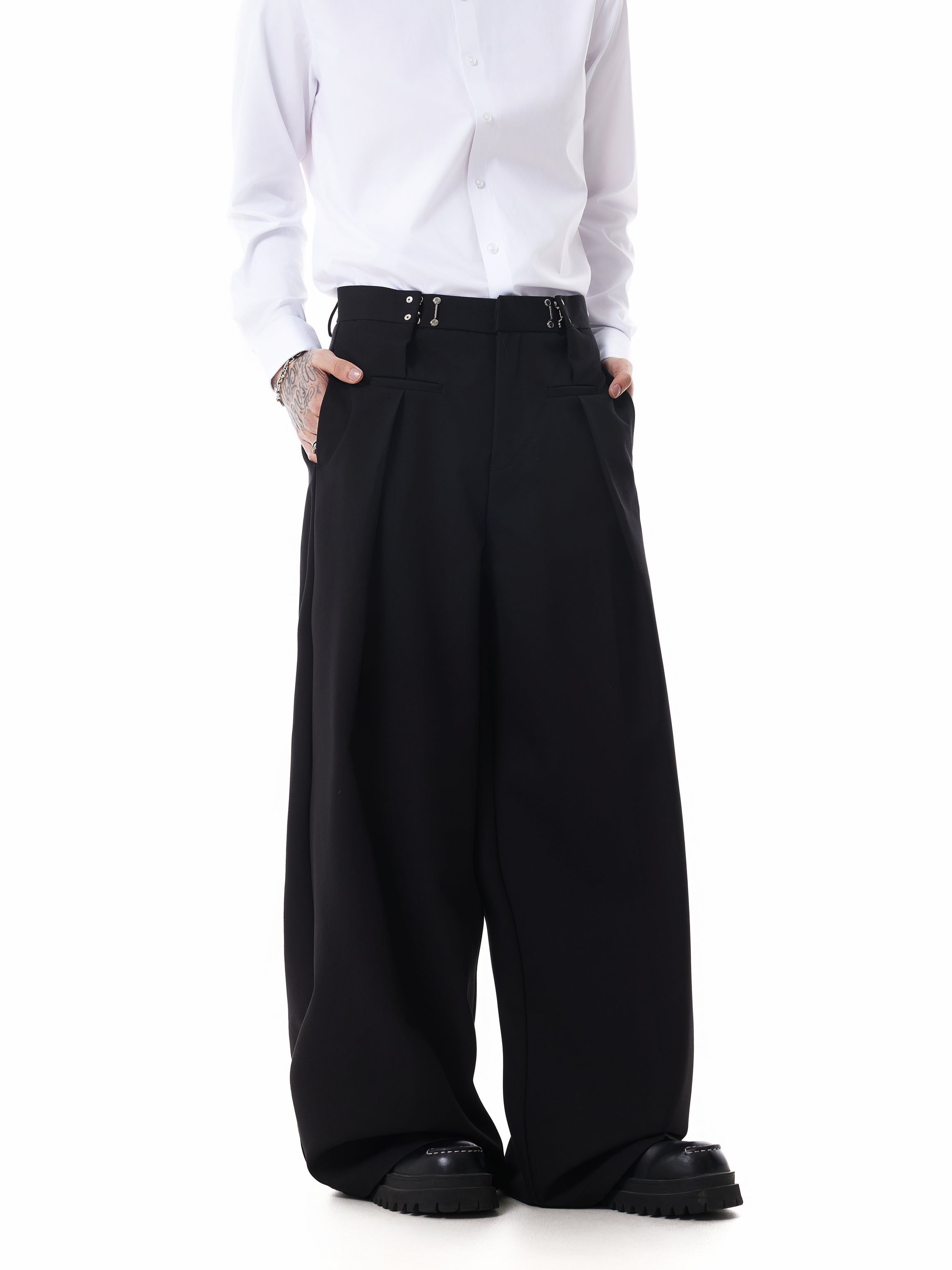 Adjustable Waist Hook Pleated Pants