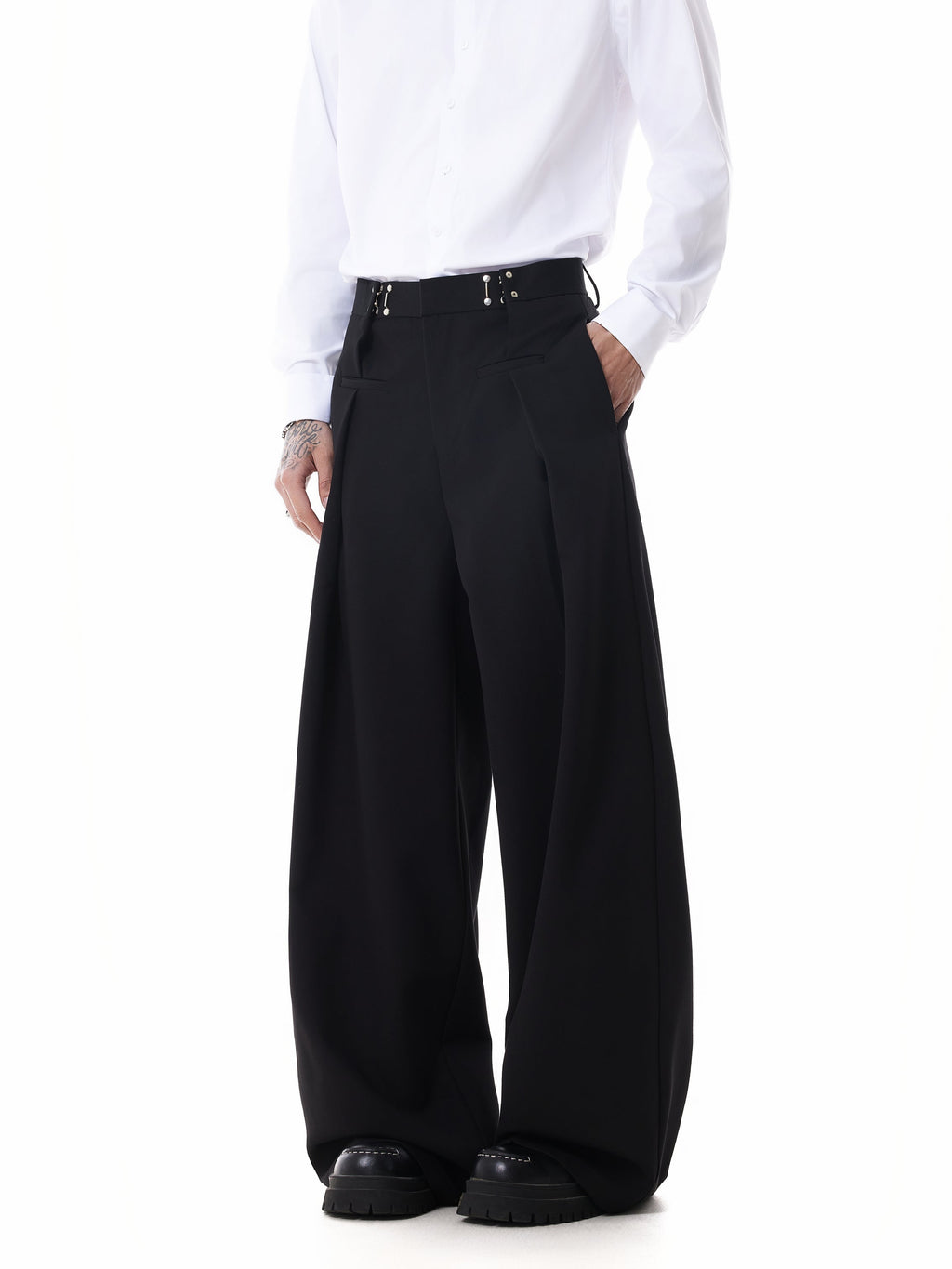 Adjustable Waist Hook Pleated Pants