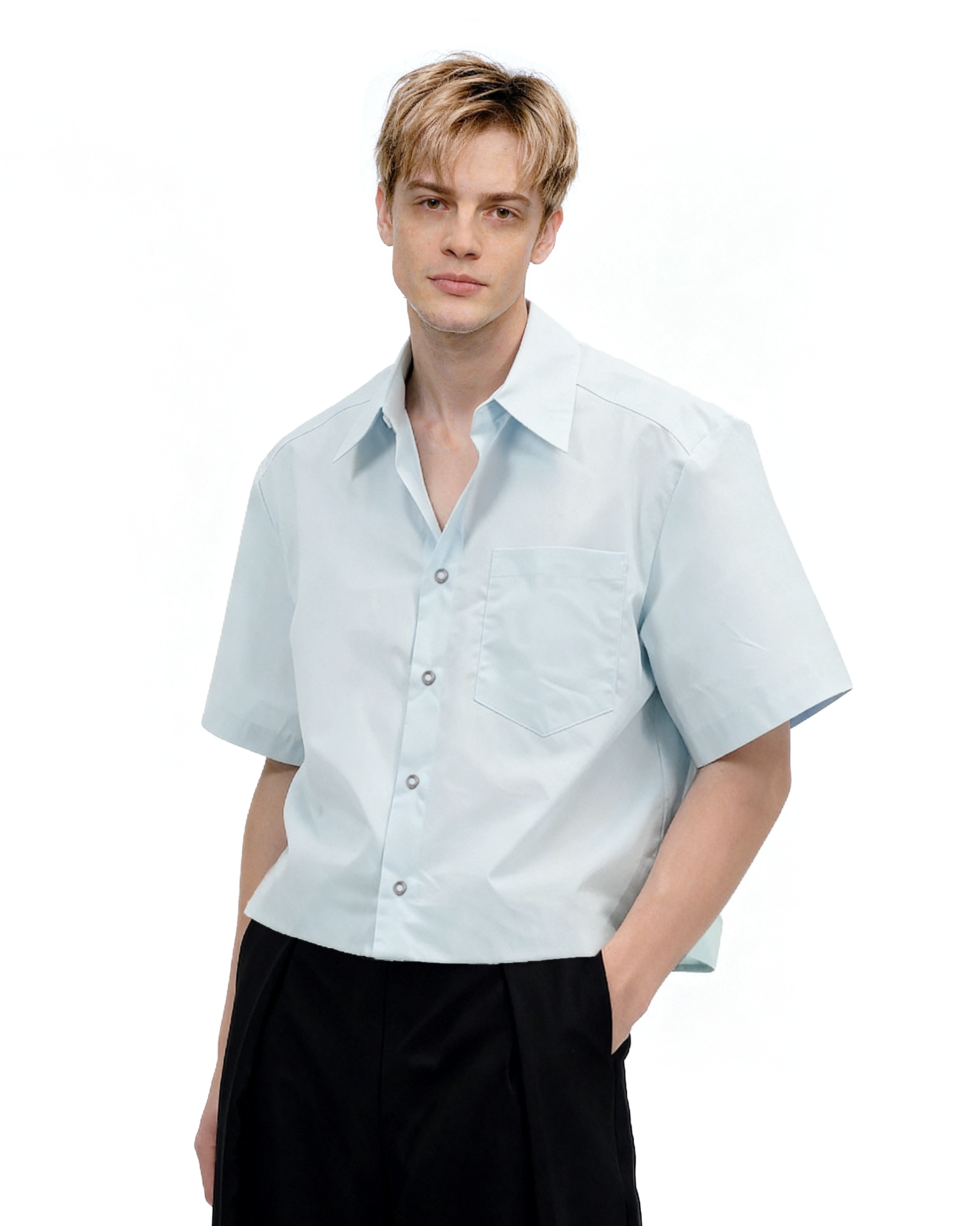 Oversized Short Sleeve Mid-Crop Shirt with Chest Pocket Detail