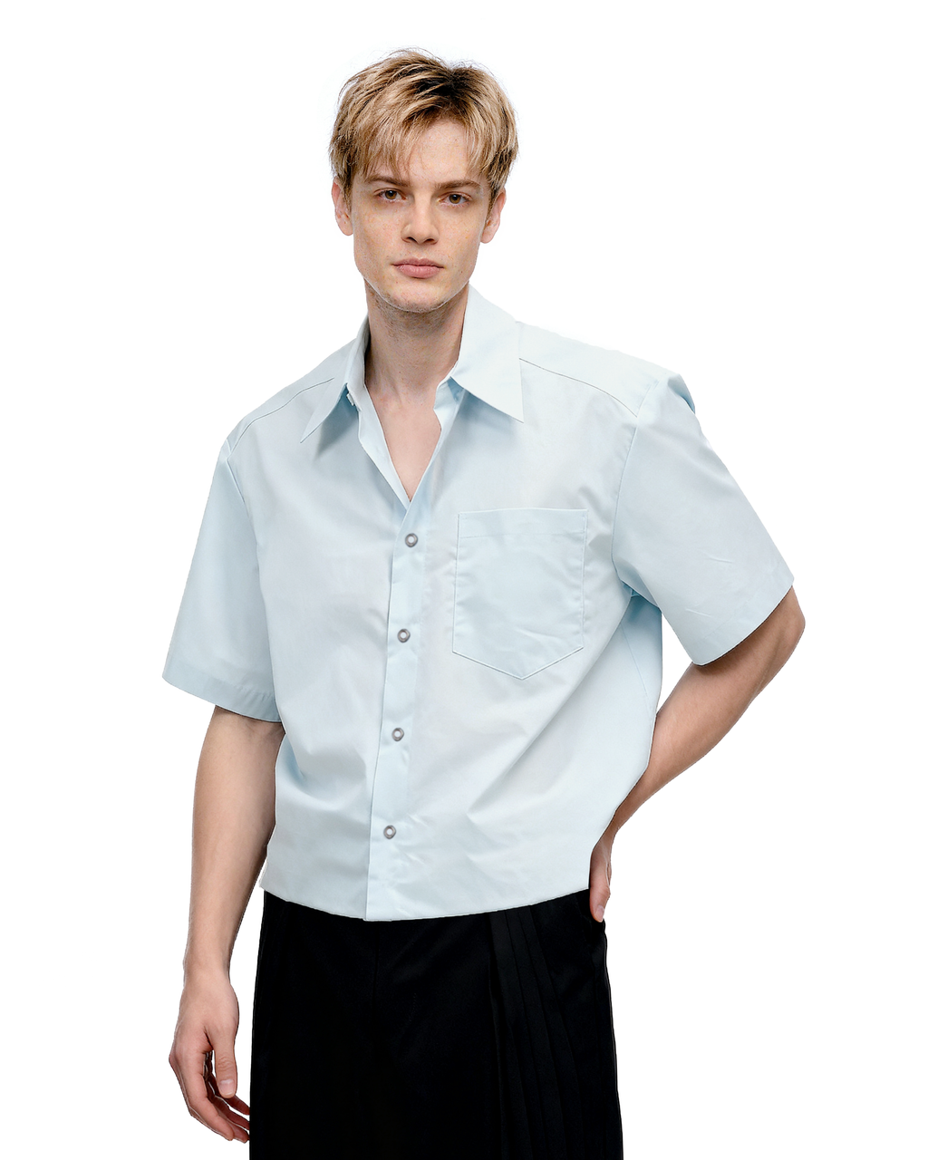Oversized Short Sleeve Mid-Crop Shirt with Chest Pocket Detail