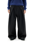 Wide Leg Pinstripe Draped Double-Pleated Trousers
