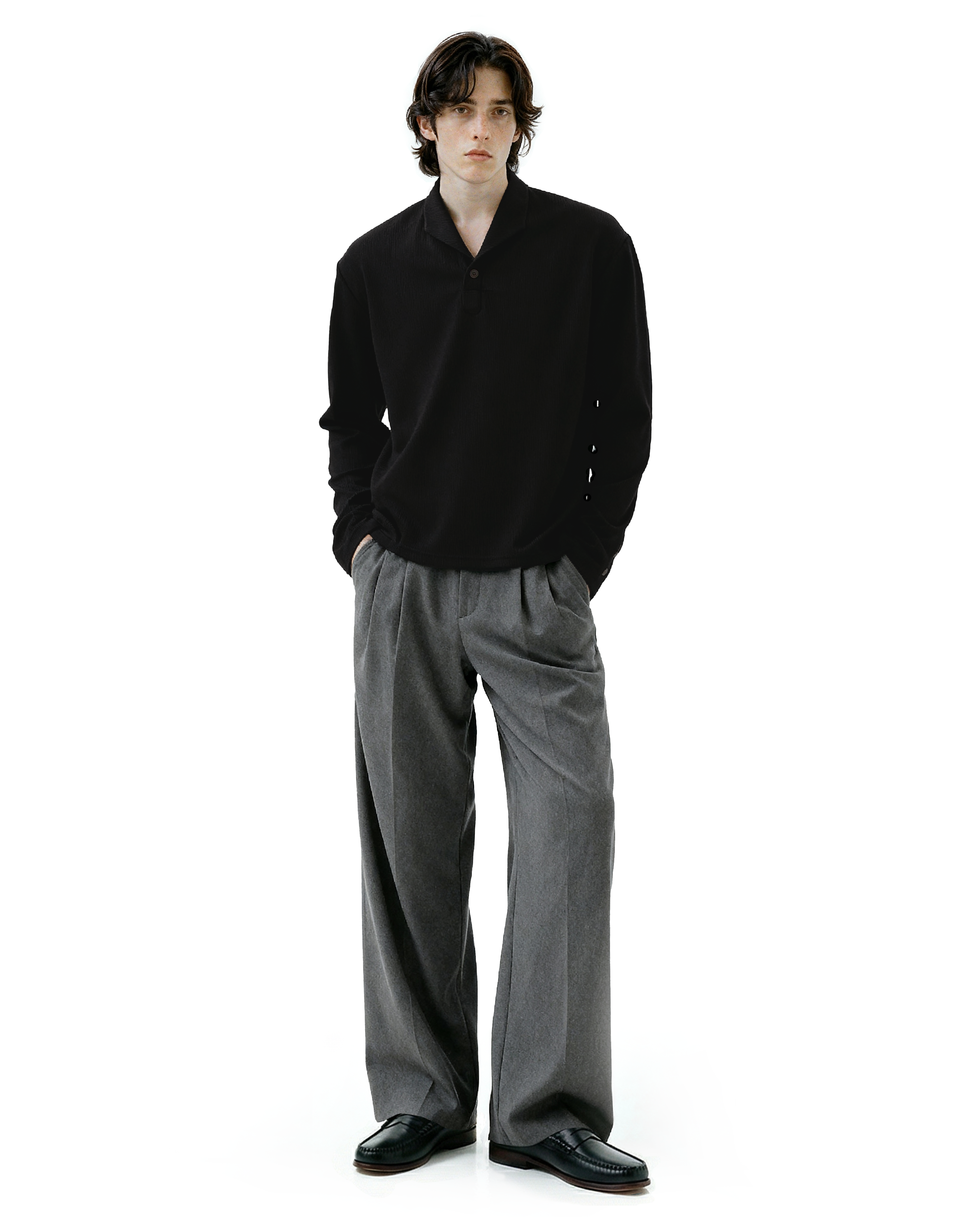 Waffle Knit Half-Button Long Sleeve Polo Top