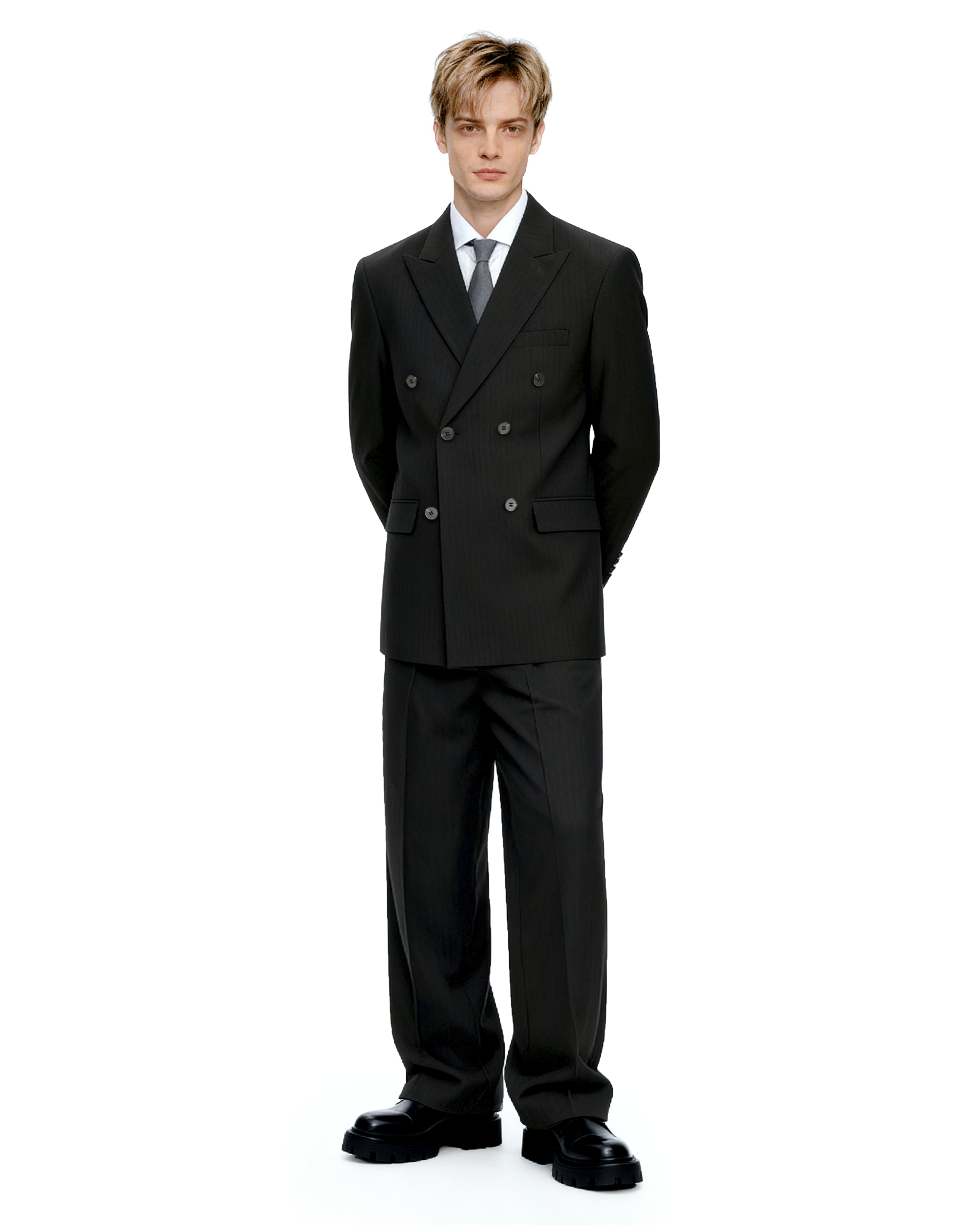 Straight Leg Pleated Trousers with Belt Loops