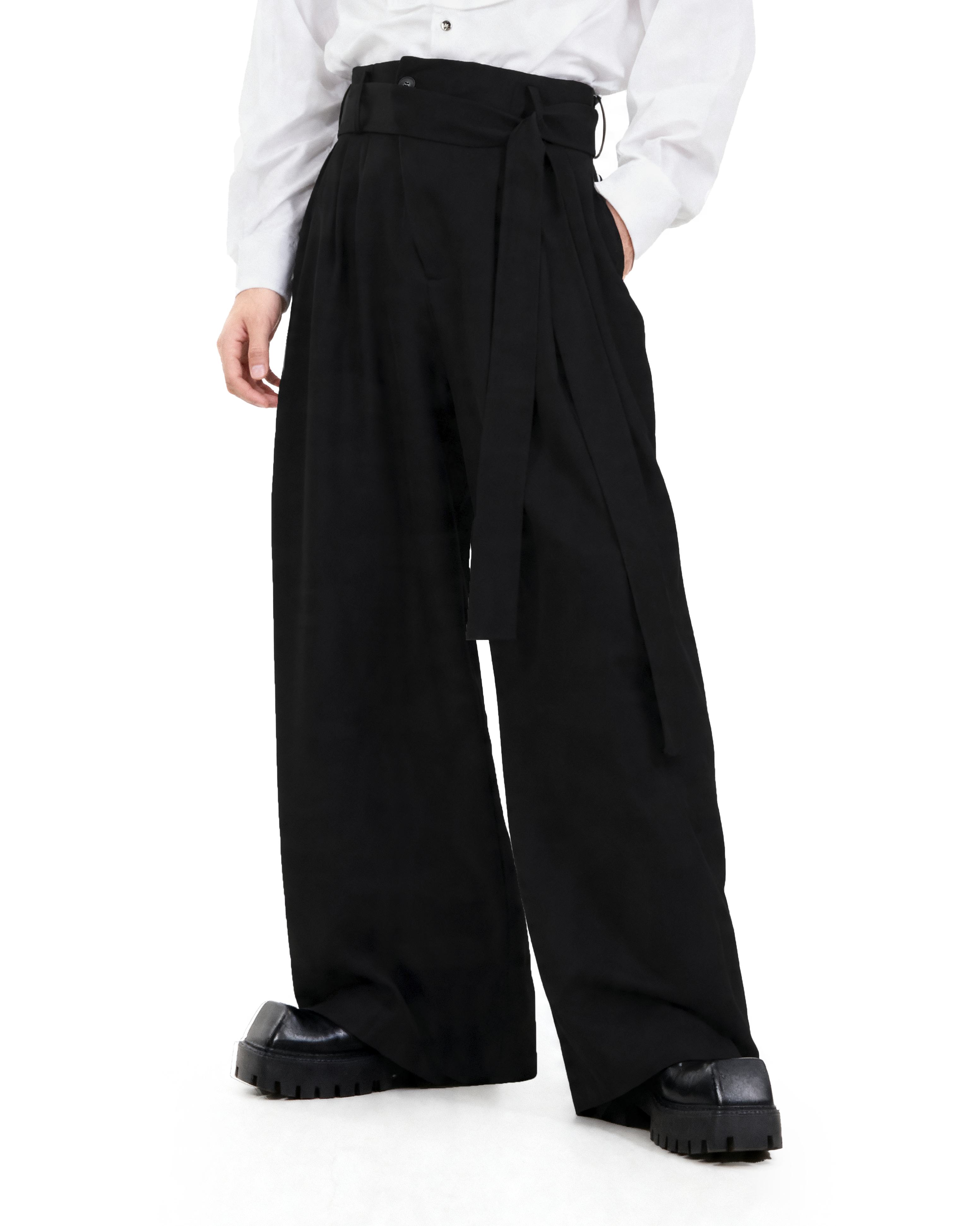 Wide Leg Belted Trousers with Pleat Detail