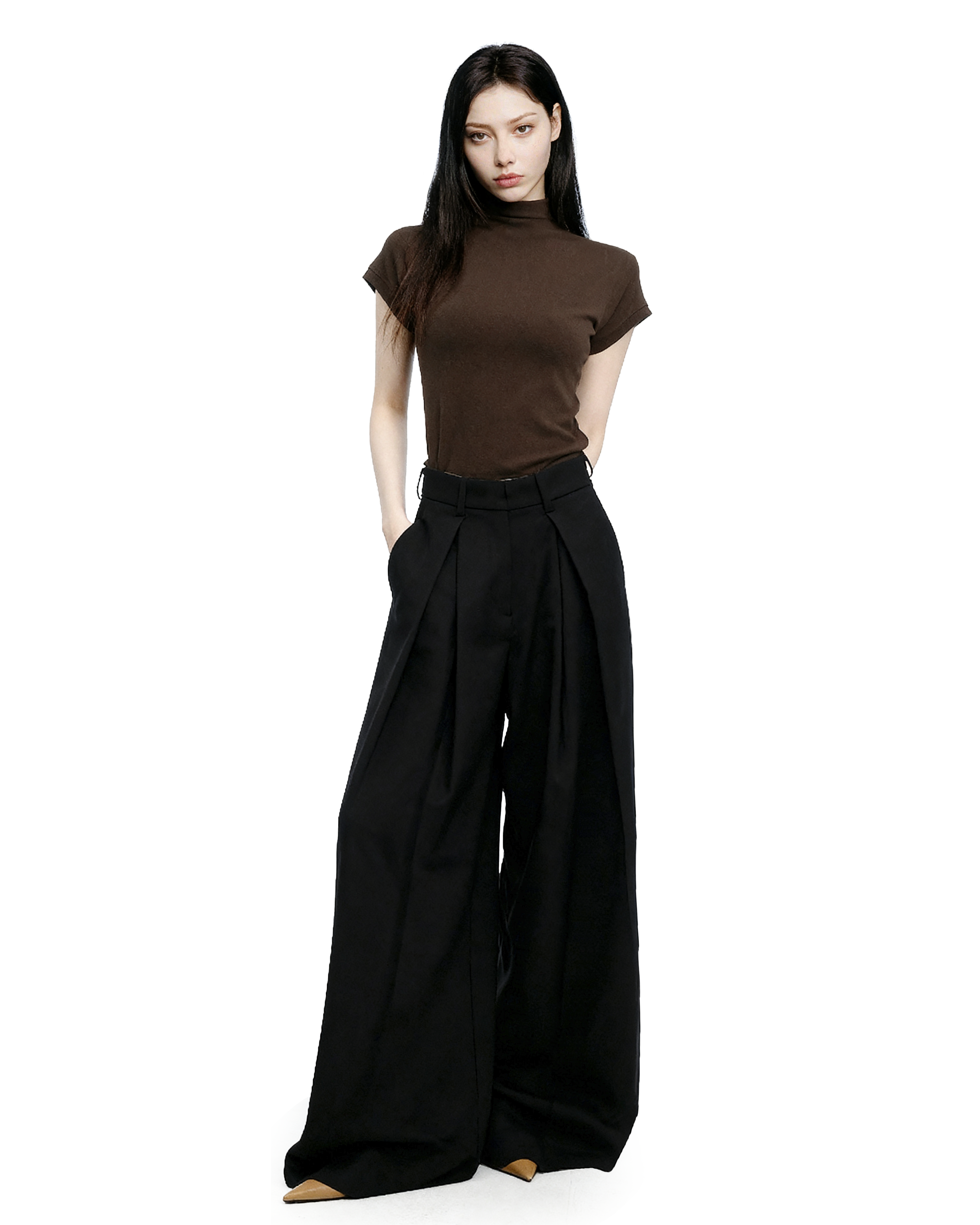 Wide Leg Criss-Cross Pleated Palazzo Trousers