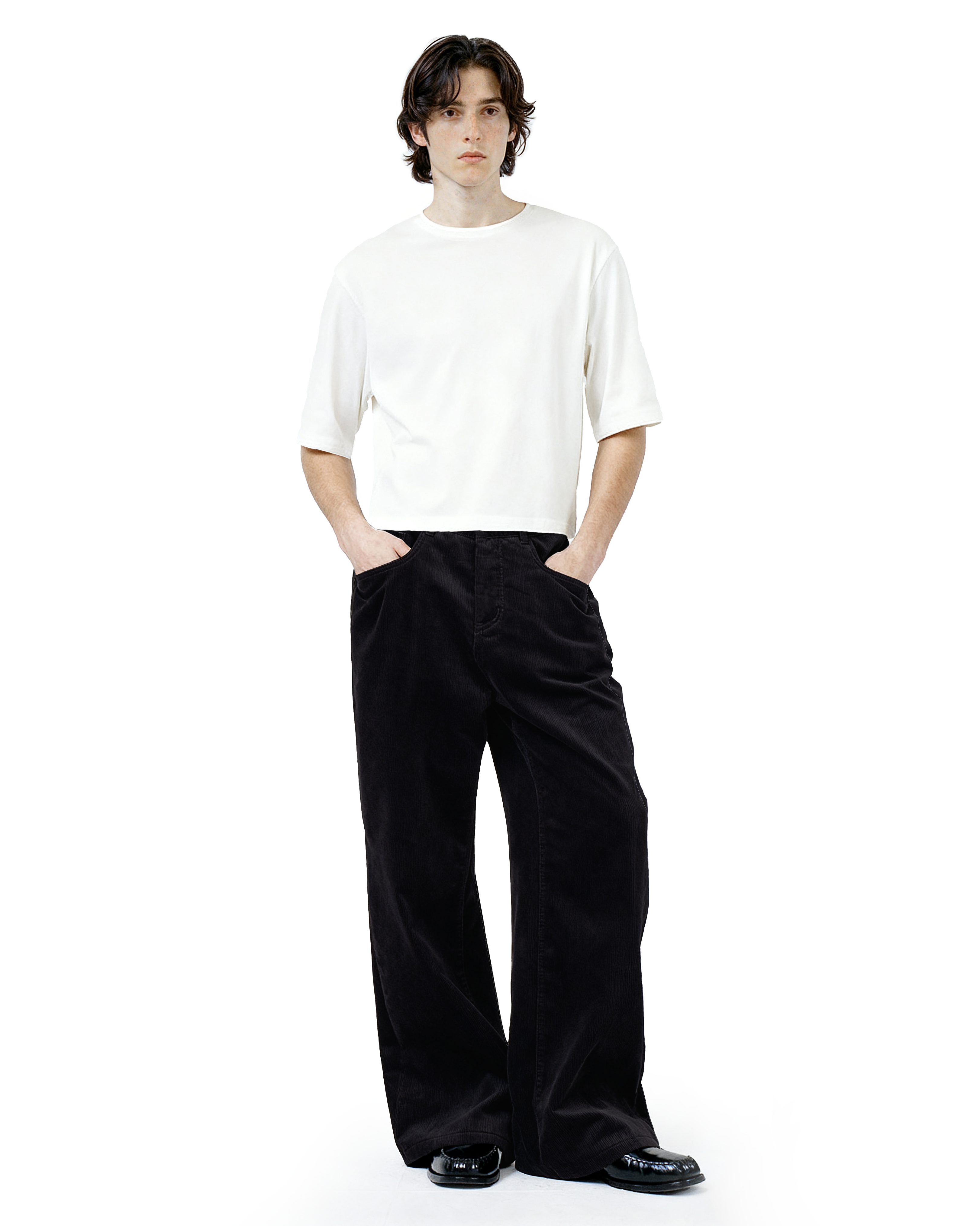 Wide Leg Semi-Flare Ribbed Corduroy Pants
