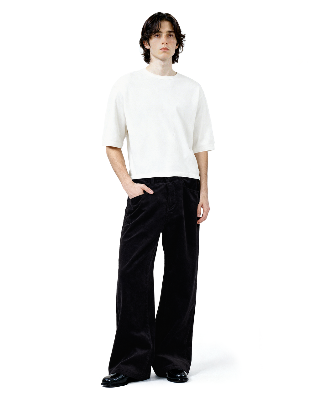 Wide Leg Semi-Flare Ribbed Corduroy Pants