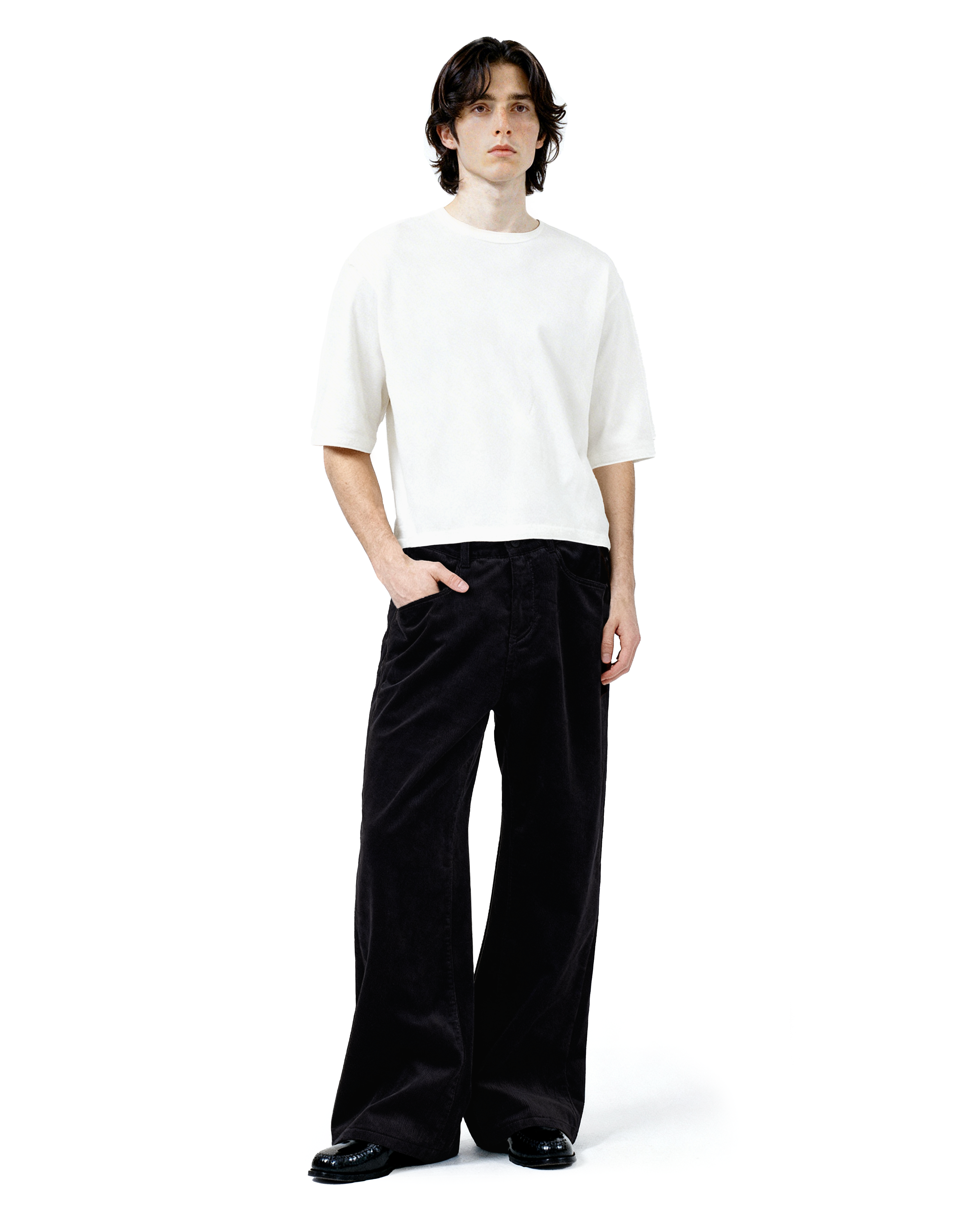 Wide Leg Semi-Flare Ribbed Corduroy Pants