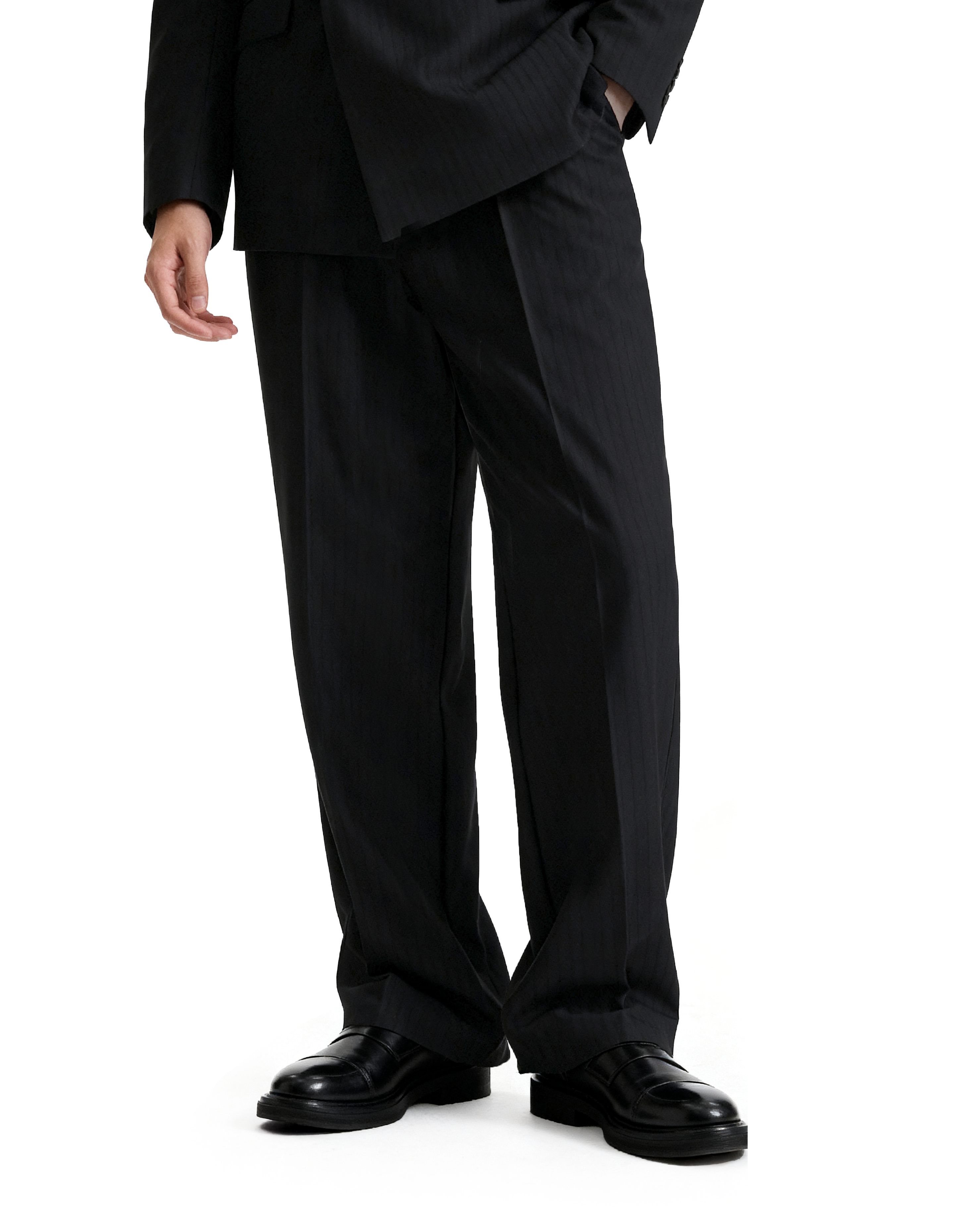 Straight Leg Pleated Trousers with Belt Loops