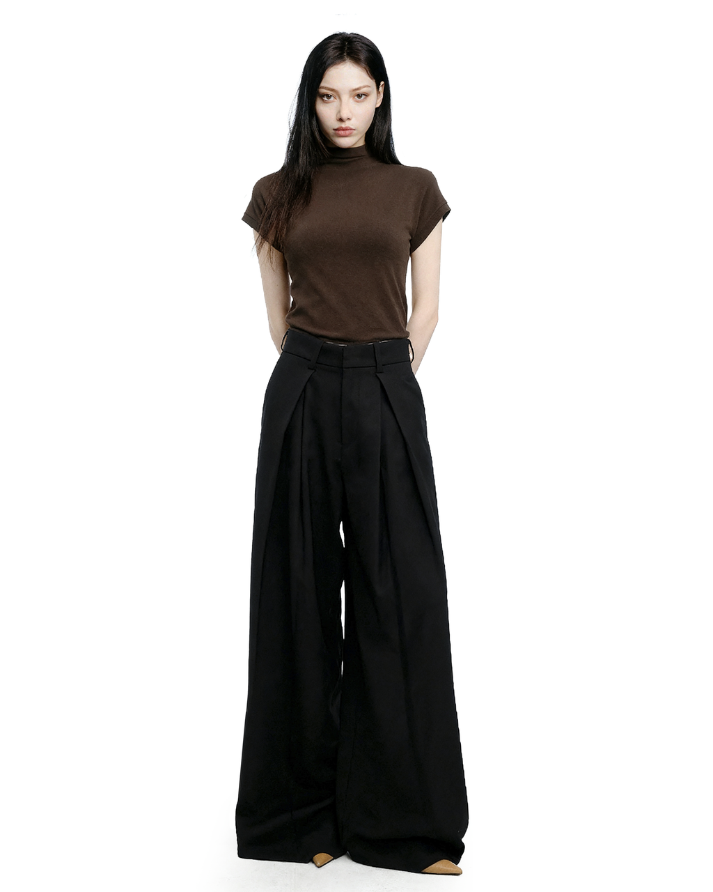Wide Leg Criss-Cross Pleated Palazzo Trousers
