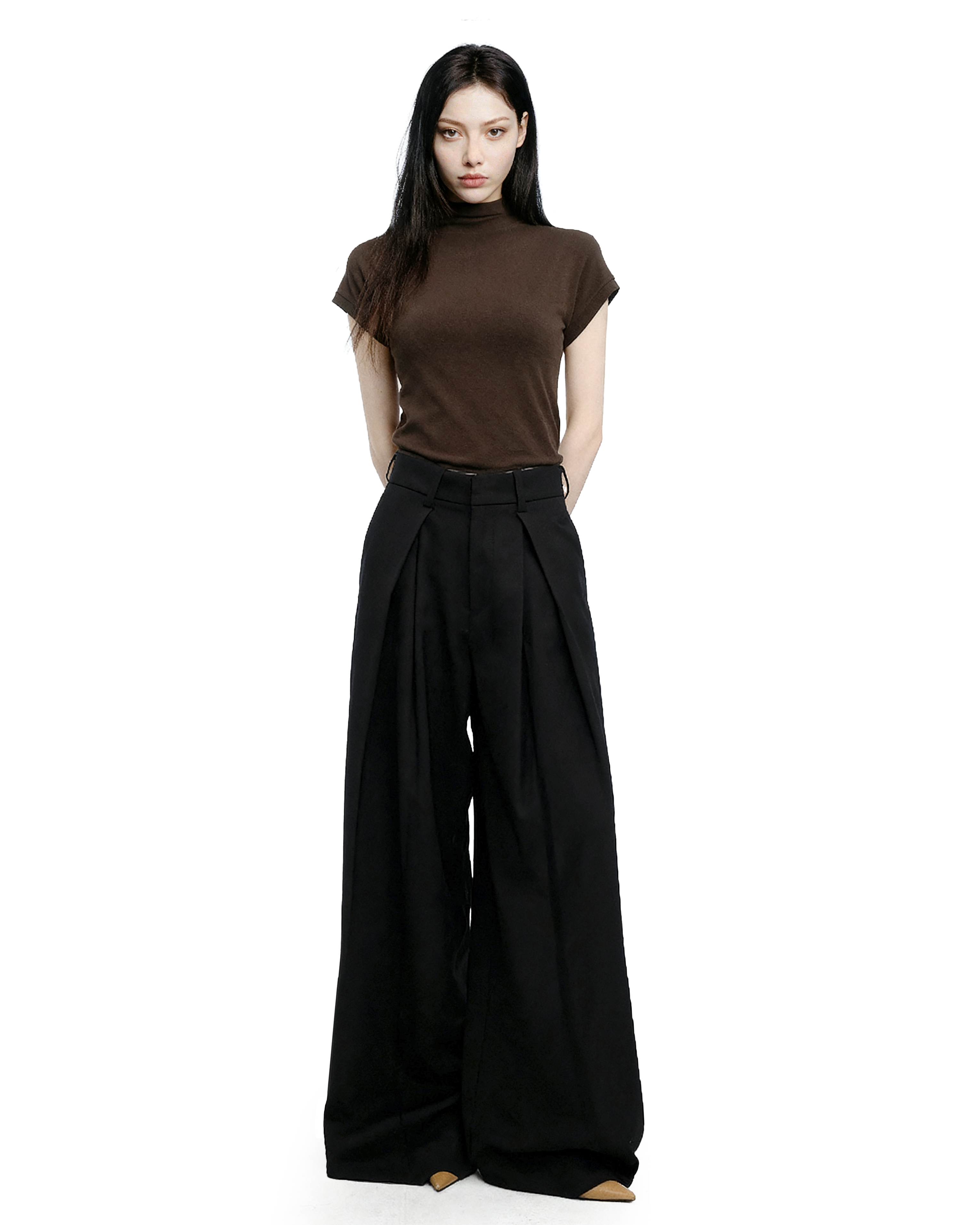 Wide Leg Criss-Cross Pleated Palazzo Trousers