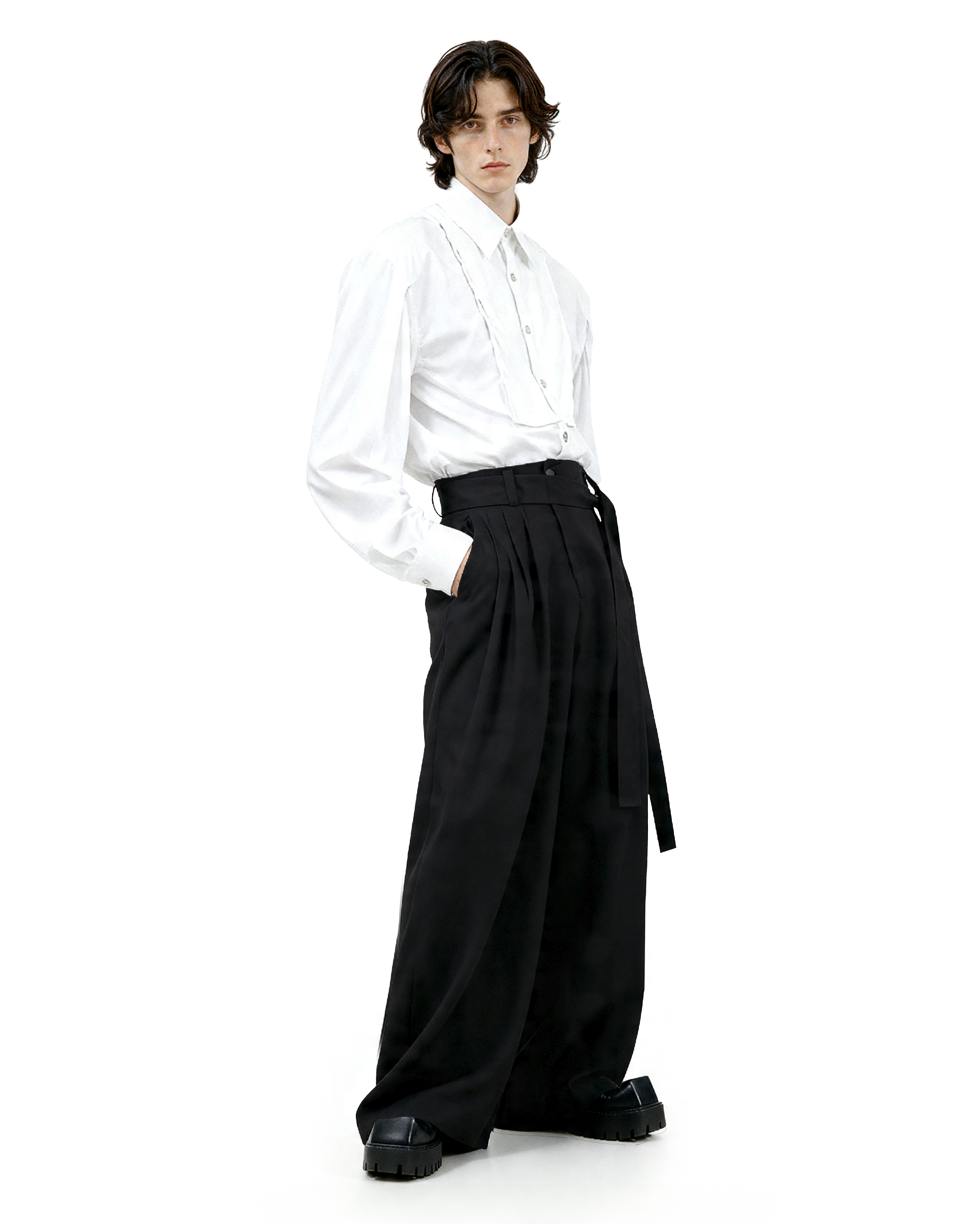 Wide Leg Belted Trousers with Pleat Detail