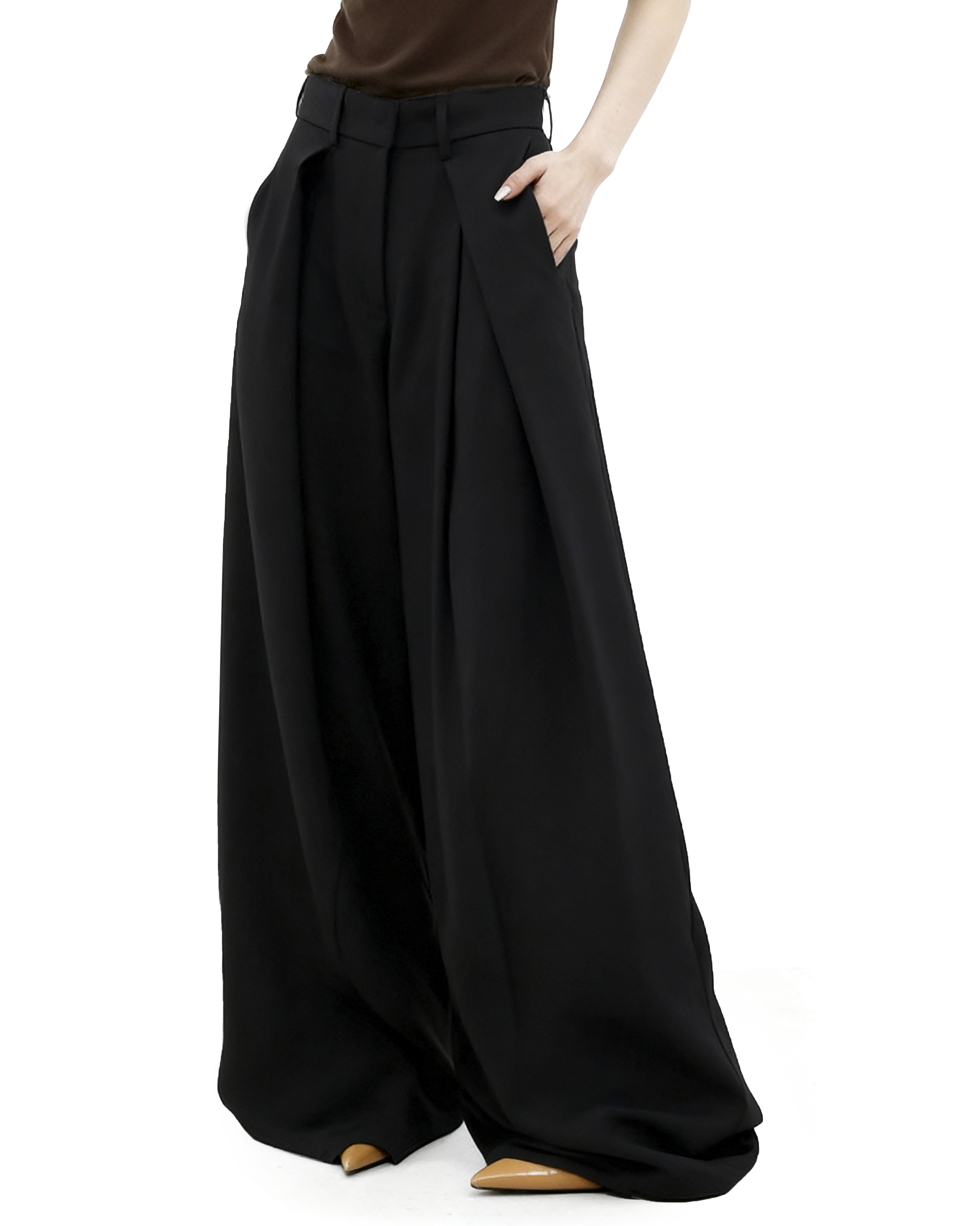 Wide Leg Criss-Cross Pleated Palazzo Trousers