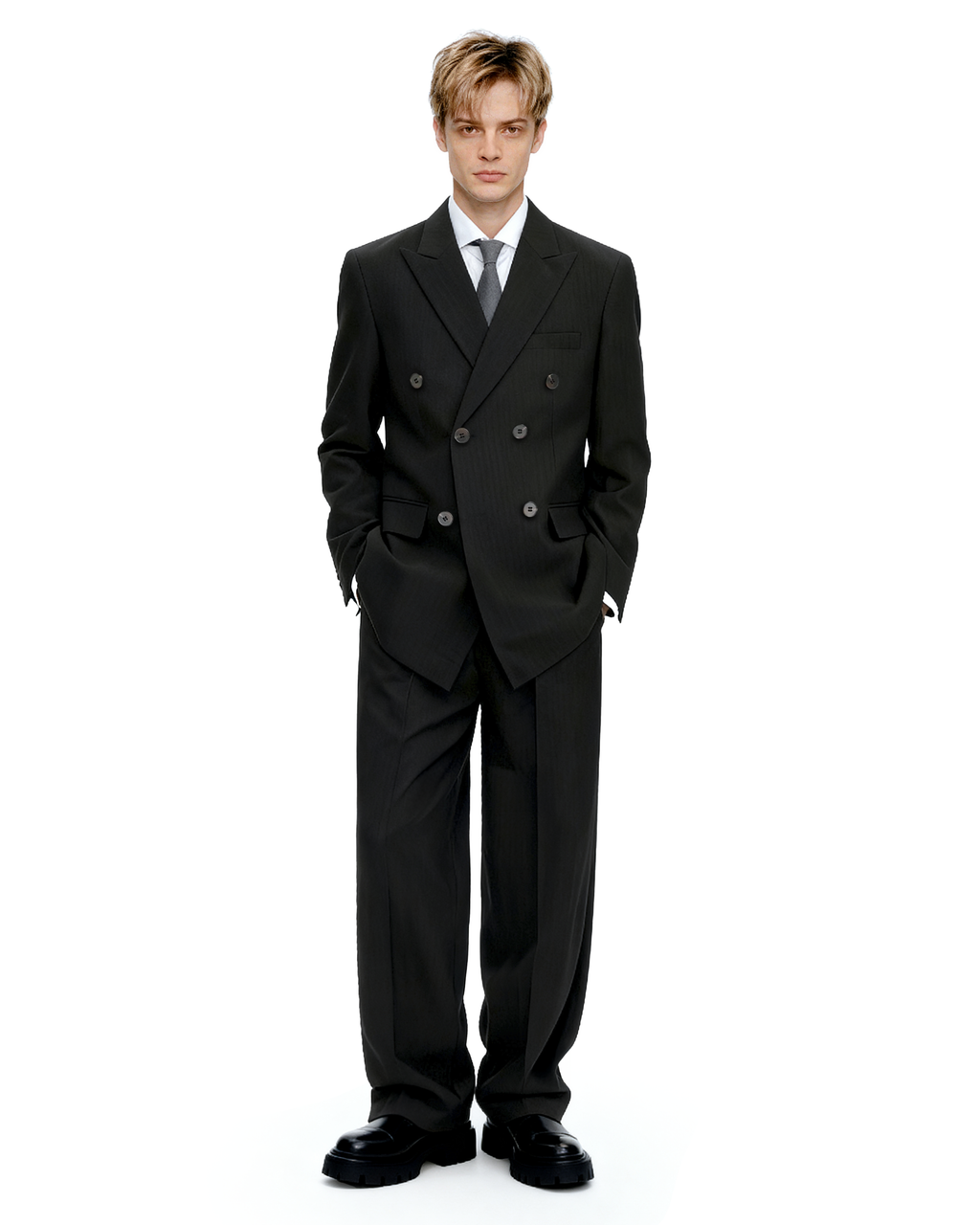 Straight Leg Pleated Trousers with Belt Loops