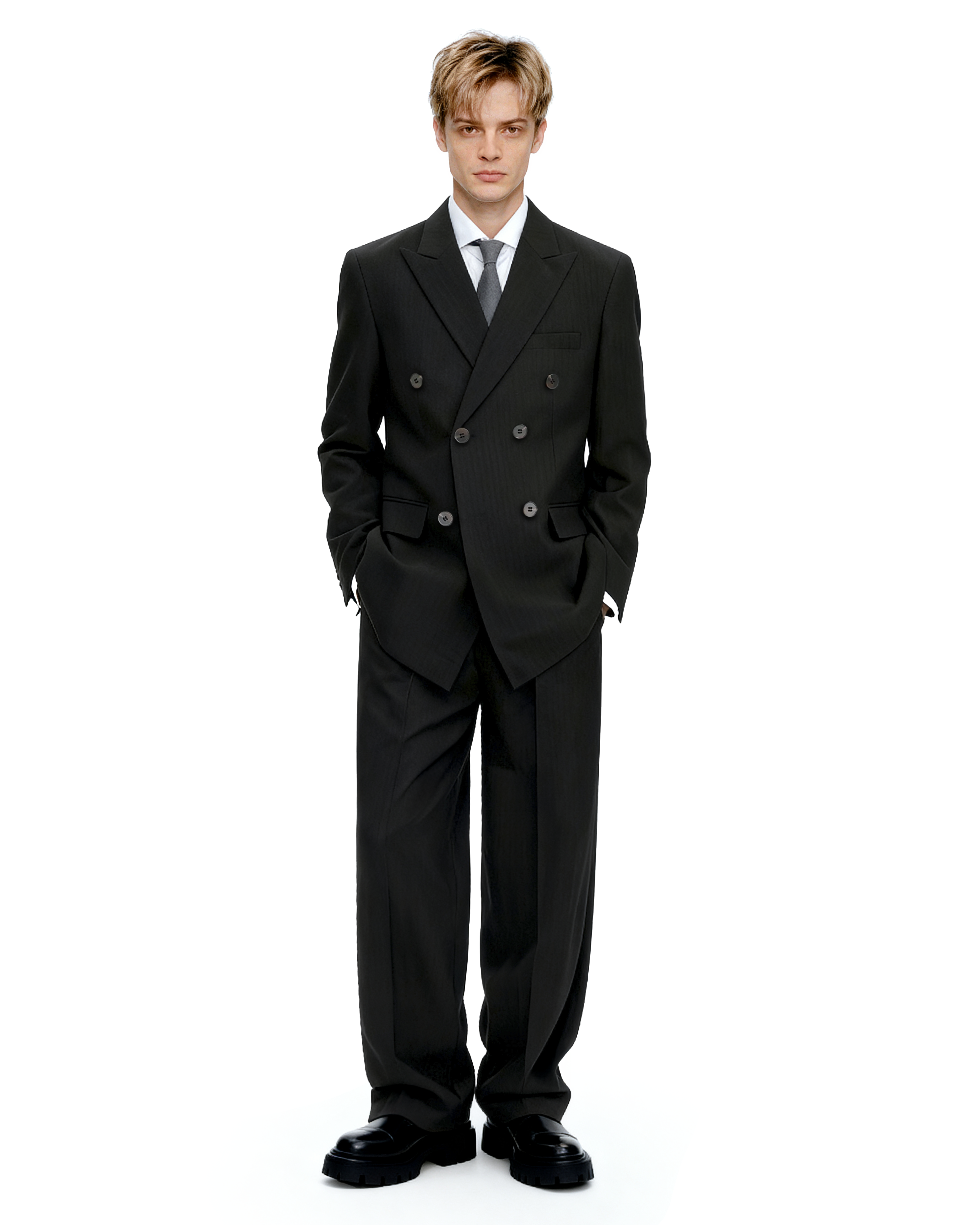 Straight Leg Pleated Trousers with Belt Loops
