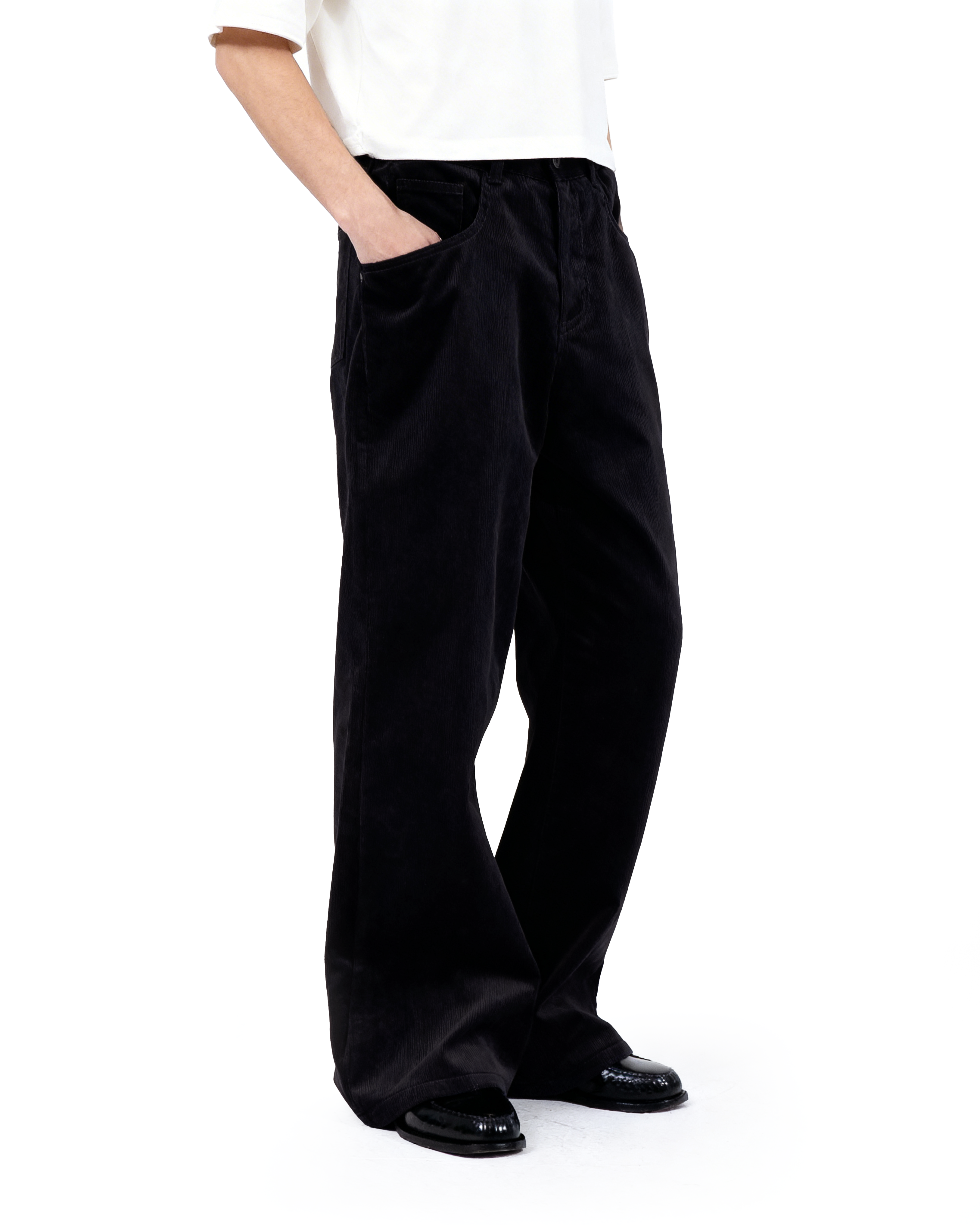 Wide Leg Semi-Flare Ribbed Corduroy Pants