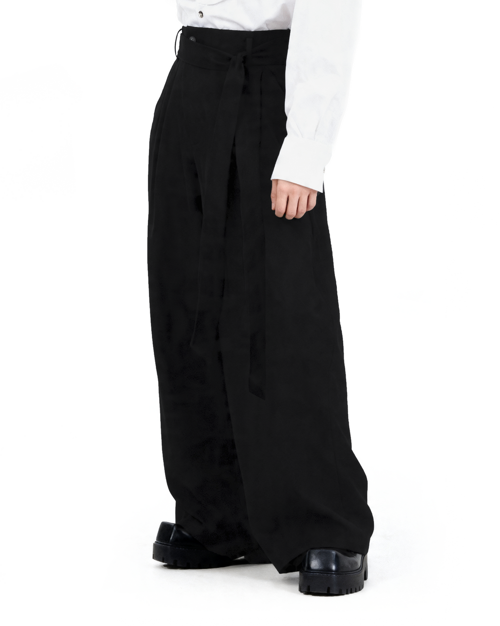 Wide Leg Belted Trousers with Pleat Detail