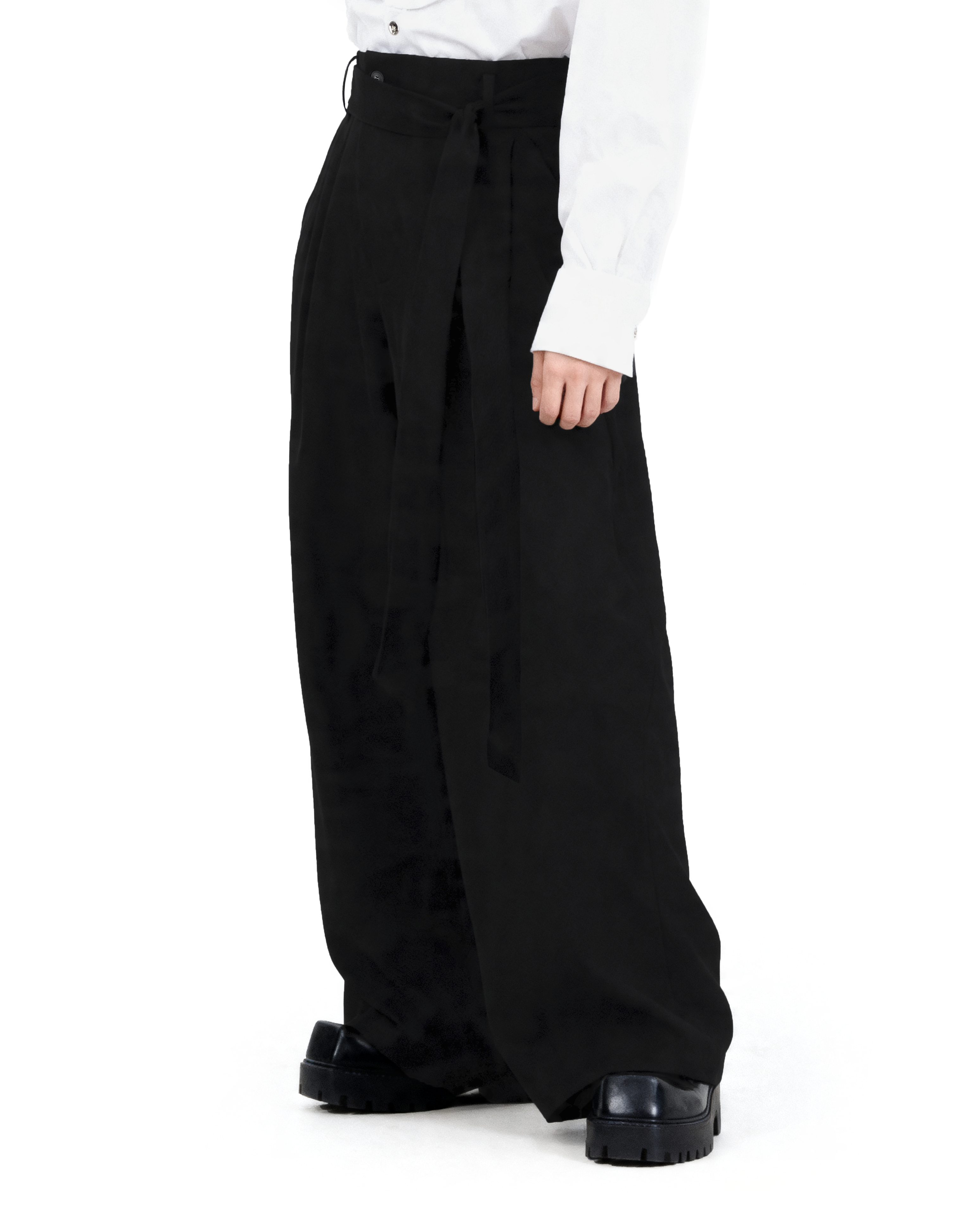 Wide Leg Belted Trousers with Pleat Detail