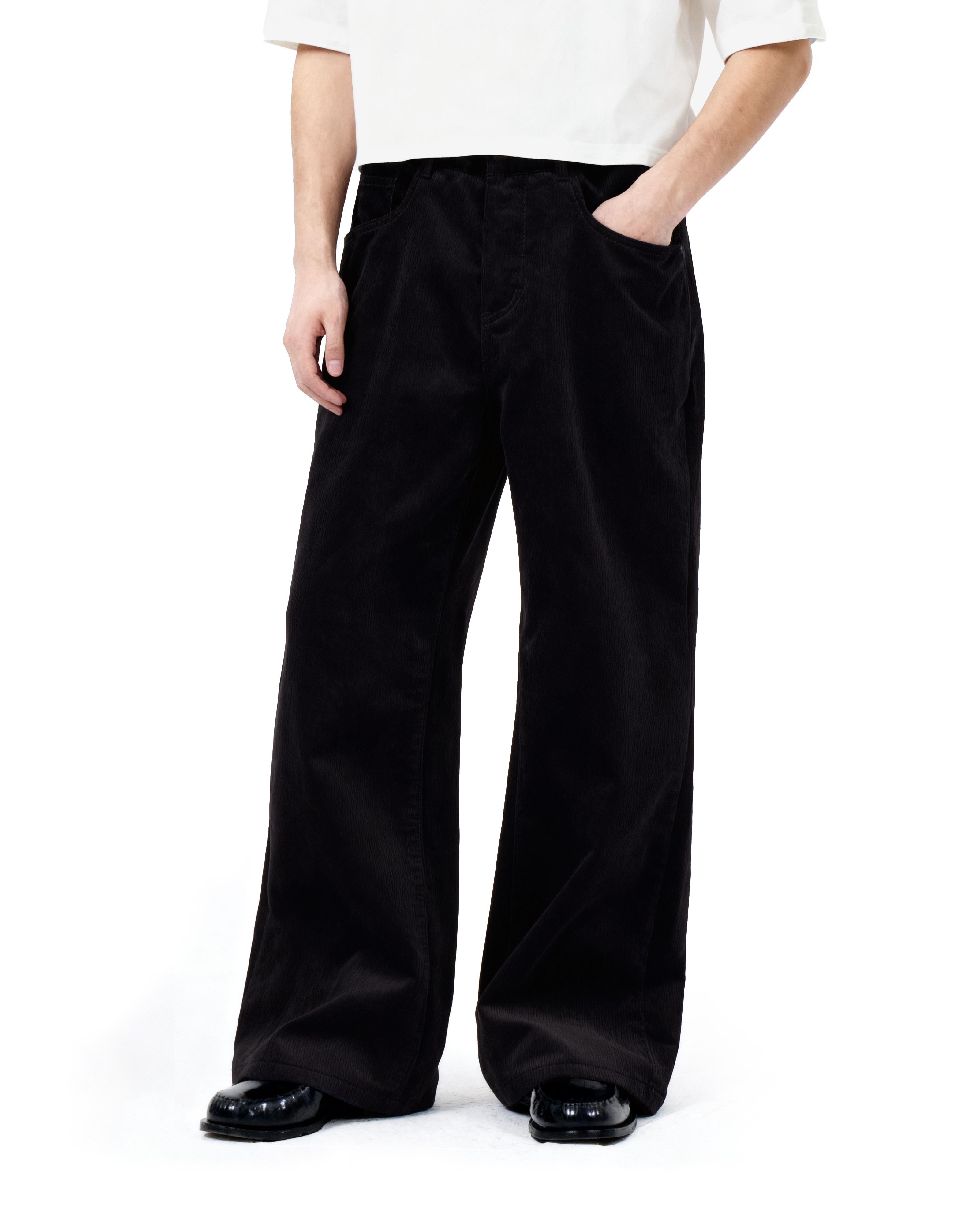 Wide Leg Semi-Flare Ribbed Corduroy Pants
