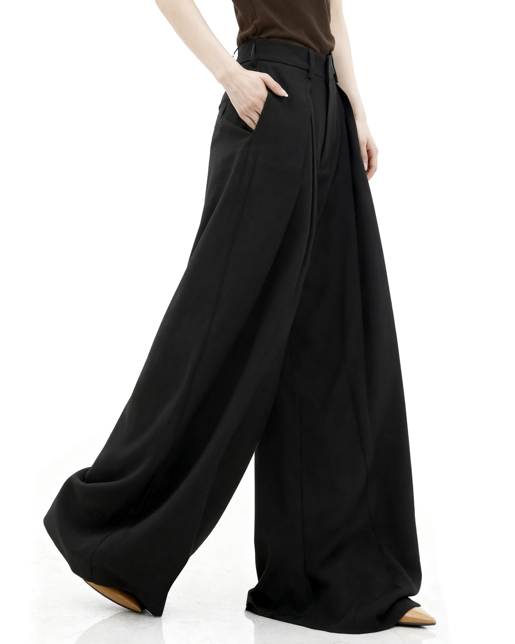 Wide Leg Criss-Cross Pleated Palazzo Trousers