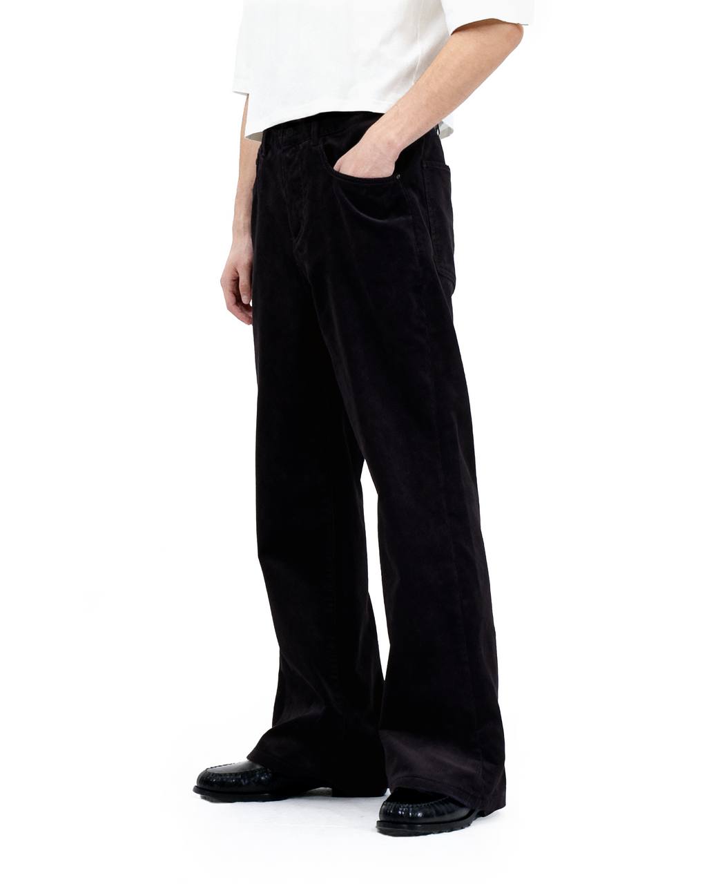 Wide Leg Semi-Flare Ribbed Corduroy Pants
