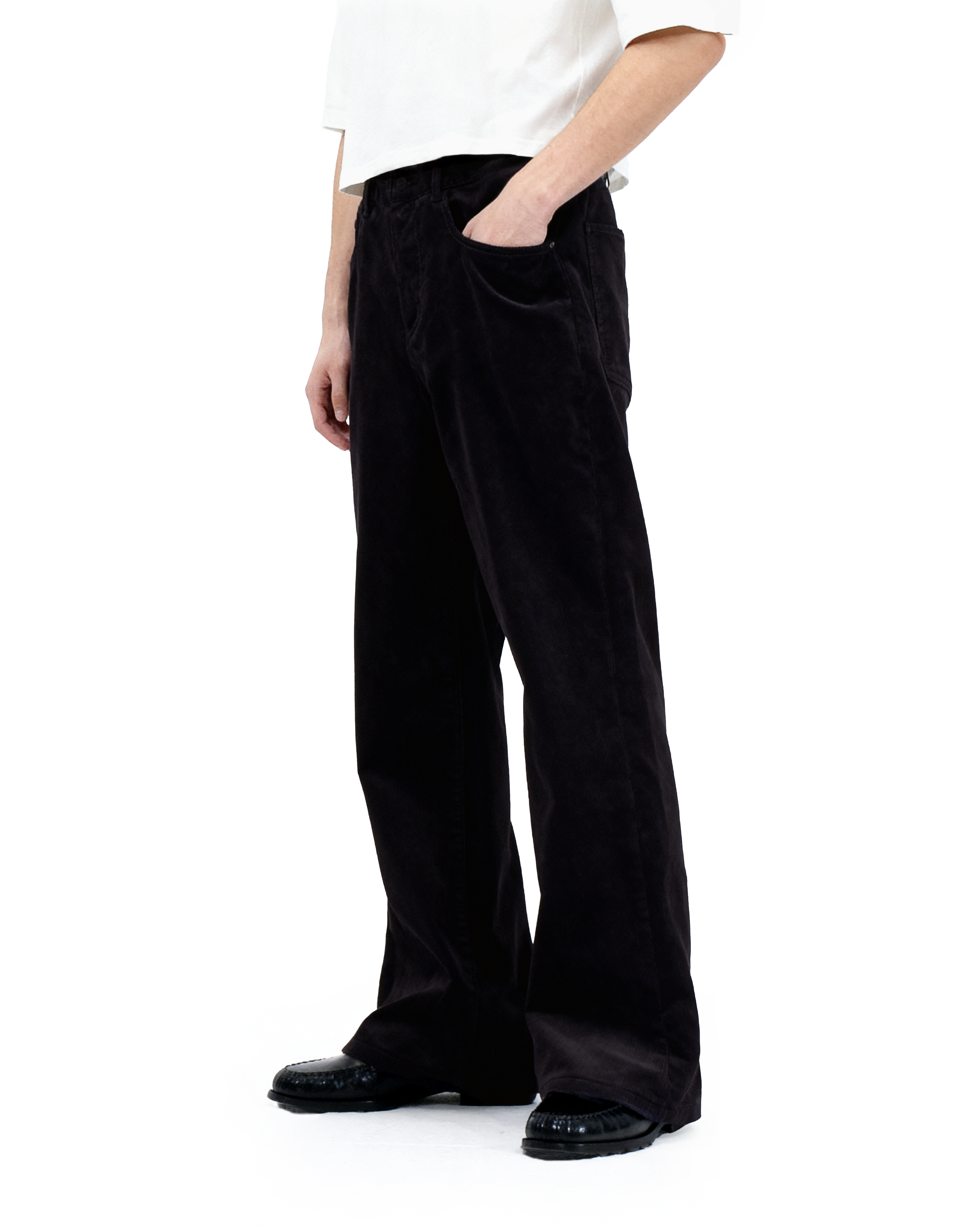 Wide Leg Semi-Flare Ribbed Corduroy Pants