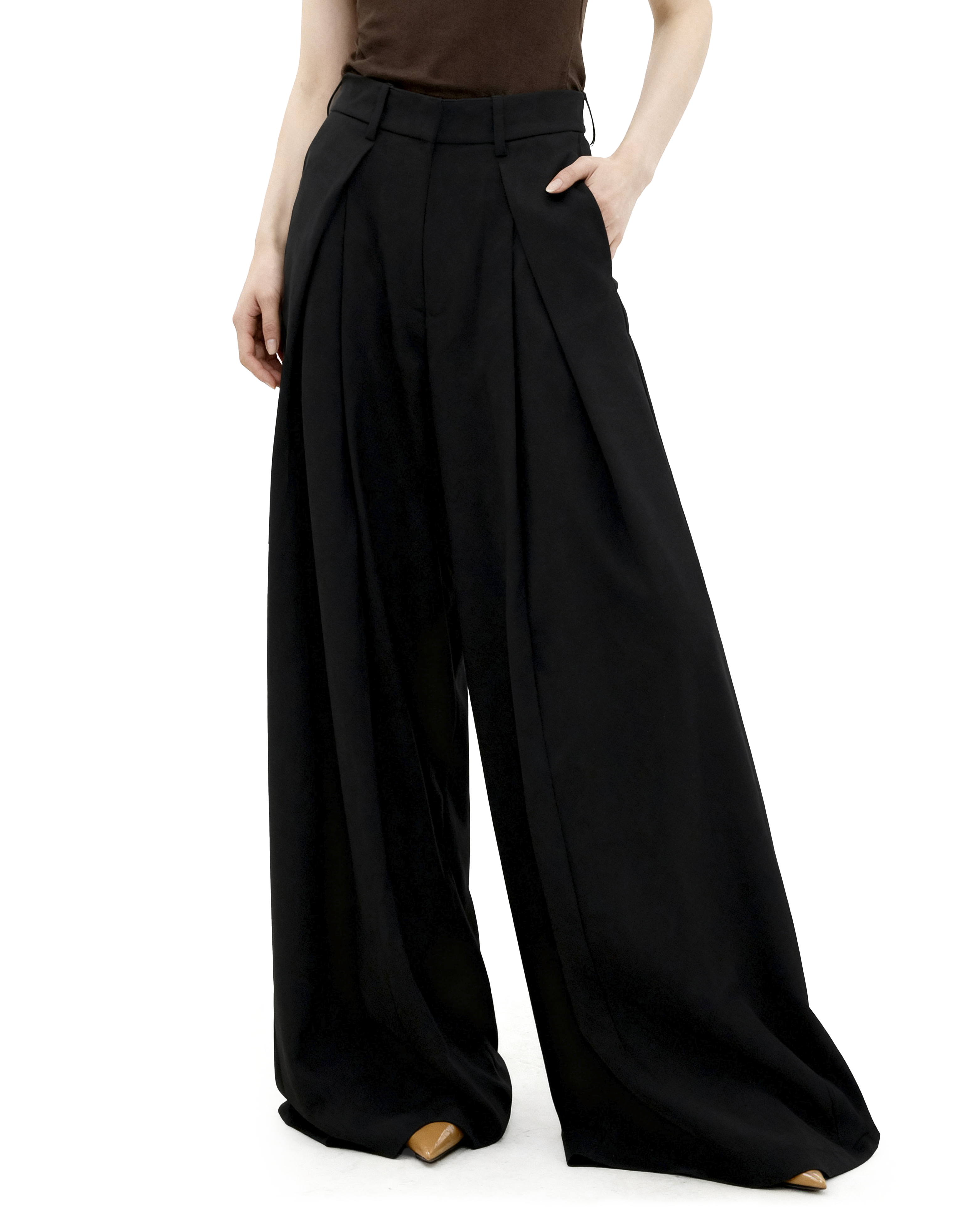 Wide Leg Criss-Cross Pleated Palazzo Trousers