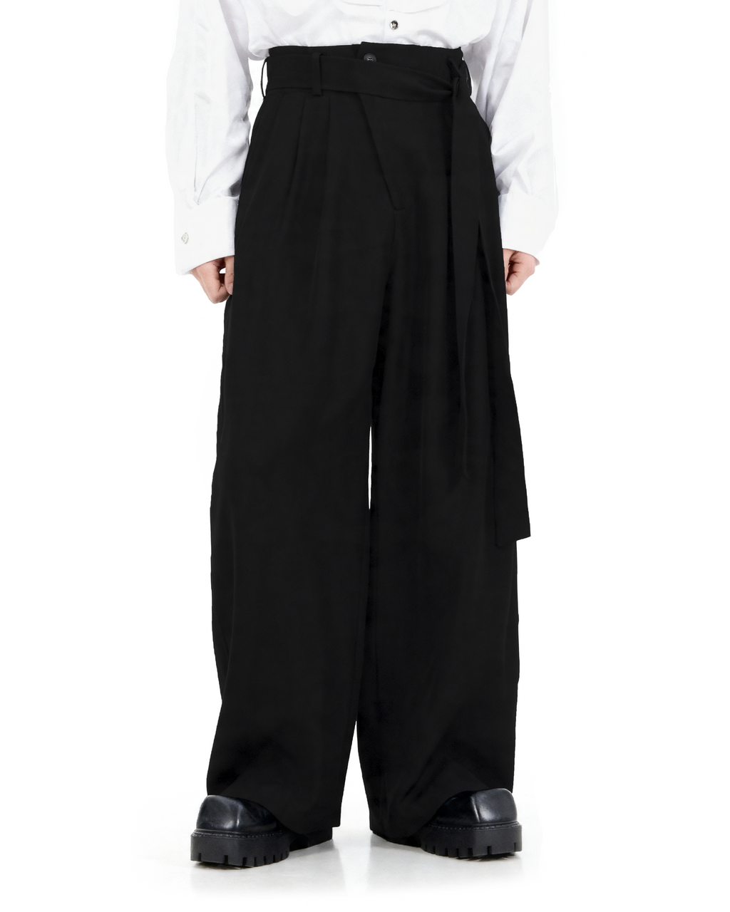 Wide Leg Belted Trousers with Pleat Detail